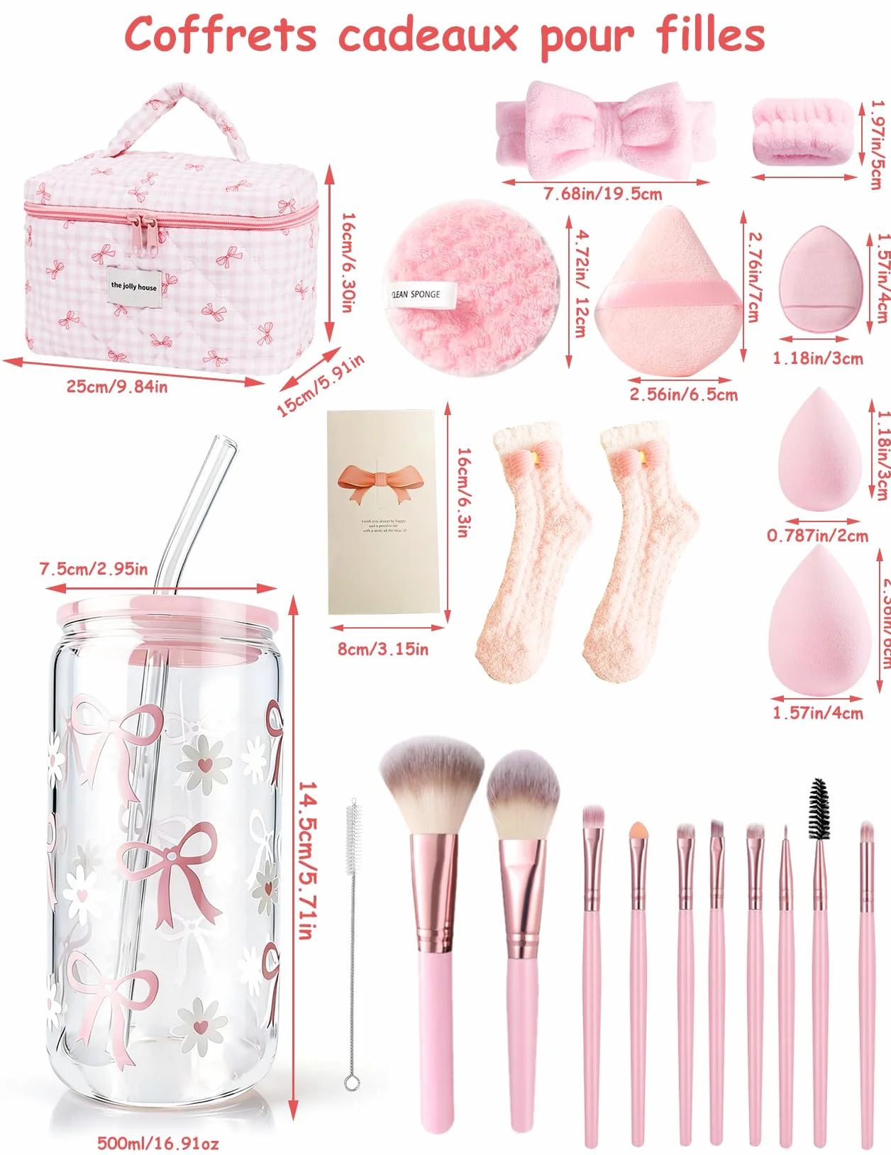 Cadeaux pour Filles 9 10 11 12 13 14 15 16 17 18 Ans, Idées Cadeaux Ensemble Cadeau, Cadeau Fille 9 à 18 Ans, Anniversaire Cadeaux de Saint-Valentin Tasses en Verre de Fille avec Paille et Couvercle