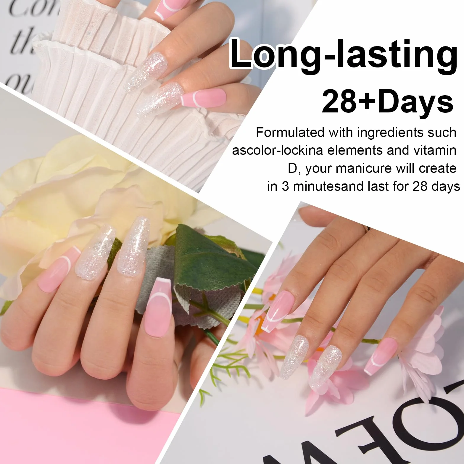 Kit de démarrage poudre trempage ongles 28 g Blanc paillettes acrylique nail art manucure