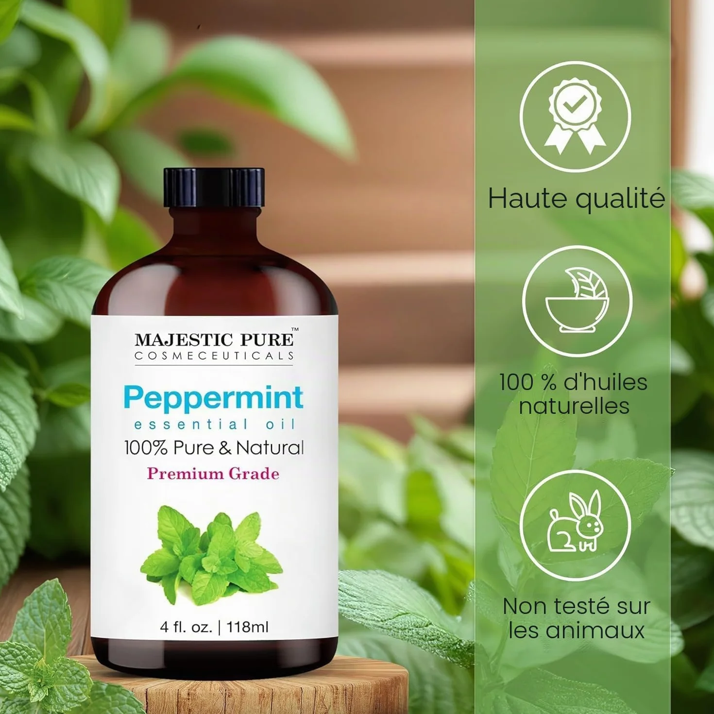 Majestic Pure Huile essentielle de menthe poivrée 118 ml pure et naturelle pour diffuseurs savons bougies