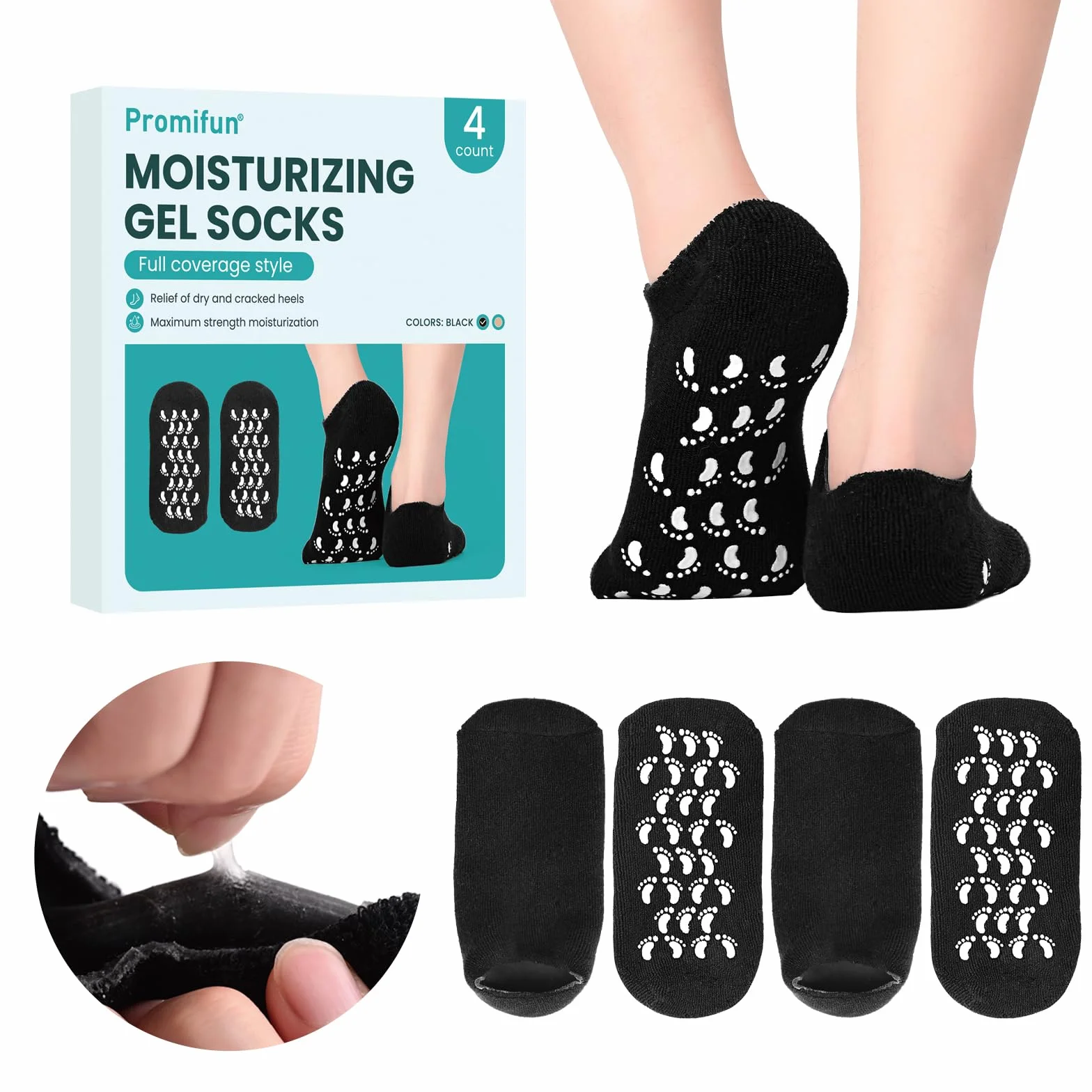 Promifun Chaussettes Hydratantes Homme Silicone 2 Paires Talons Fissurés Pieds Secs Noir 39-41