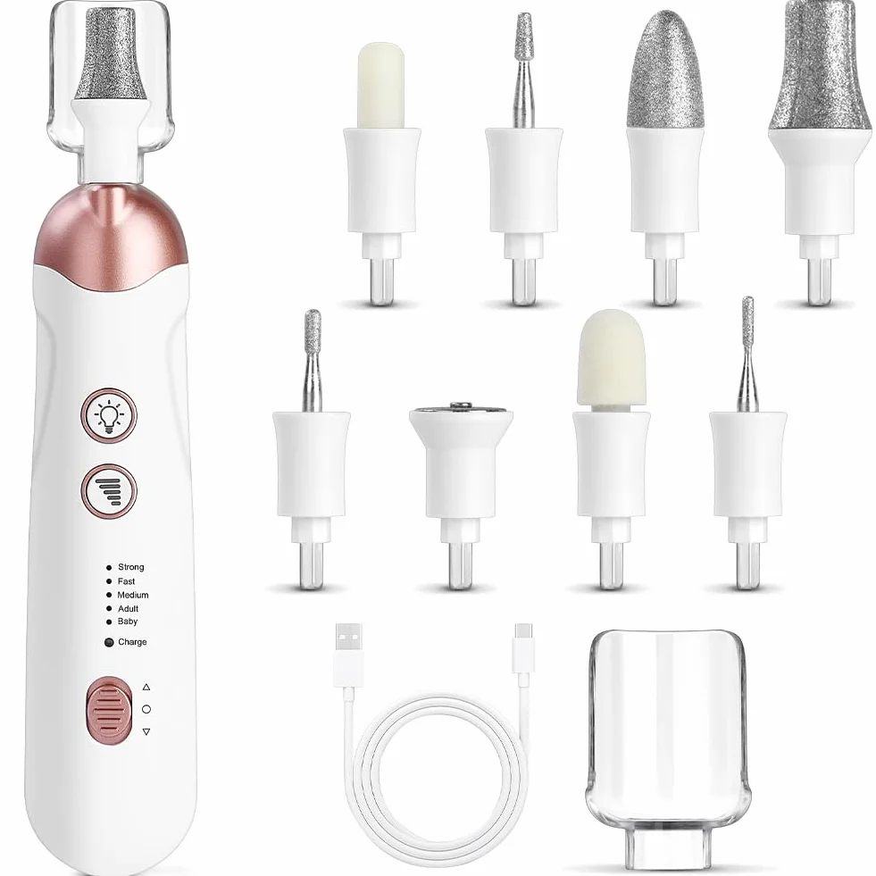 Set De Manucure/Pédicure, Kit De Soin Des Ongles Électrique, Ponceuse Pour Ongles Avec 8 Embouts, 5 Vitesses Et Deux Sens De Rotation, Ensemble Manucure/Pédicure Pour Le Soin Mains Et Pieds