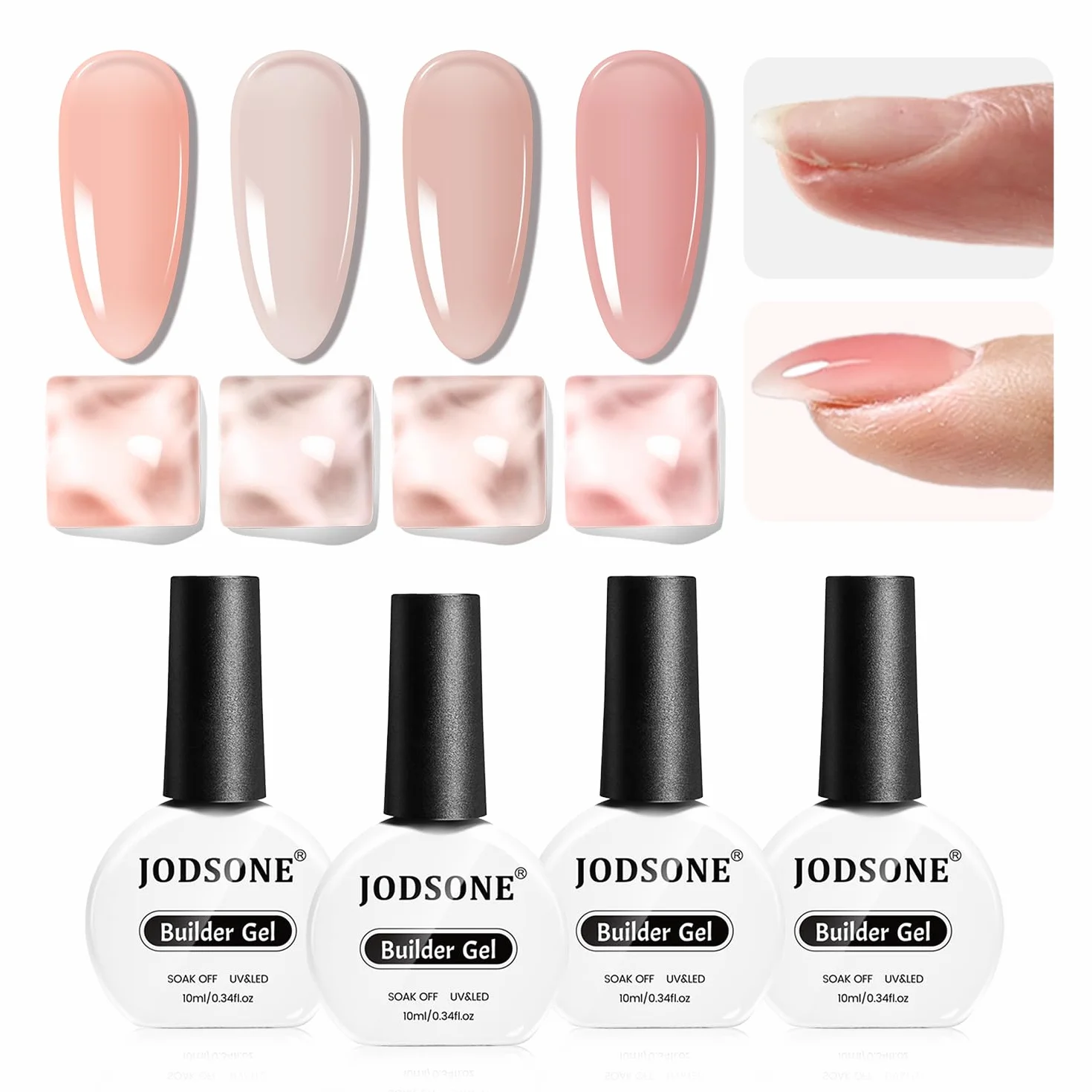JODSONE Lot De 4 Boîtes Gel Construction UV 10ml Rose Nude Ongle Extension Modelage Renforcement