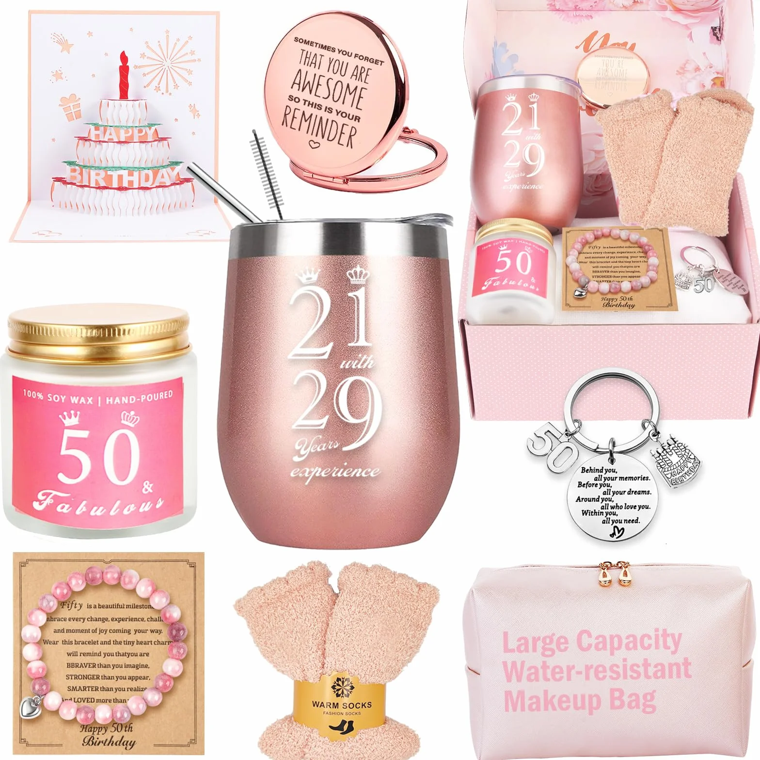 Awfrky Cadeau 50 ans Anniversaire Femme, coffret cadeau de joyeux 50e anniversaire pour meilleures amies, femme, maman, épouse, fille, sœur, sa petite amie, collègue, meilleure amie