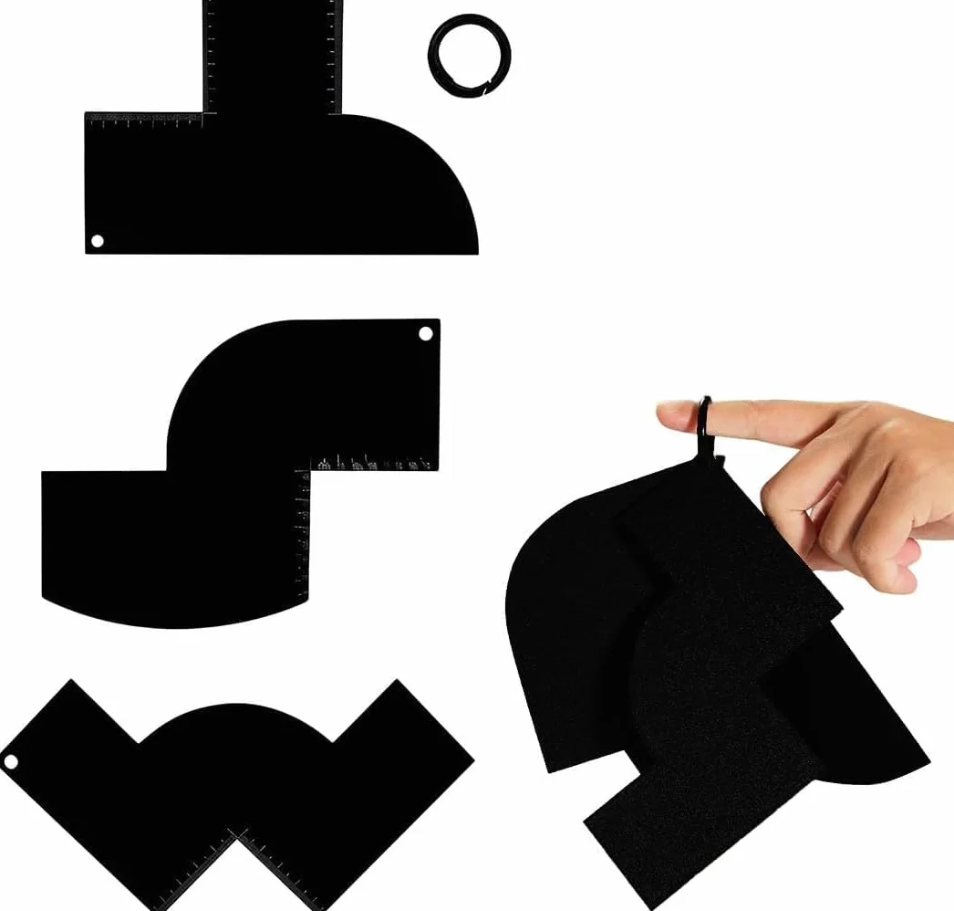 3 Pièces Cartes d'Amélioration Barbier avec Indicateurs Mesure, Barber Tools, 3 Formes Outil Mise en Forme Ligne Capillaire Gabarit Barbe Noir Outils Bordure en Spray Réutilisables pour Hommes