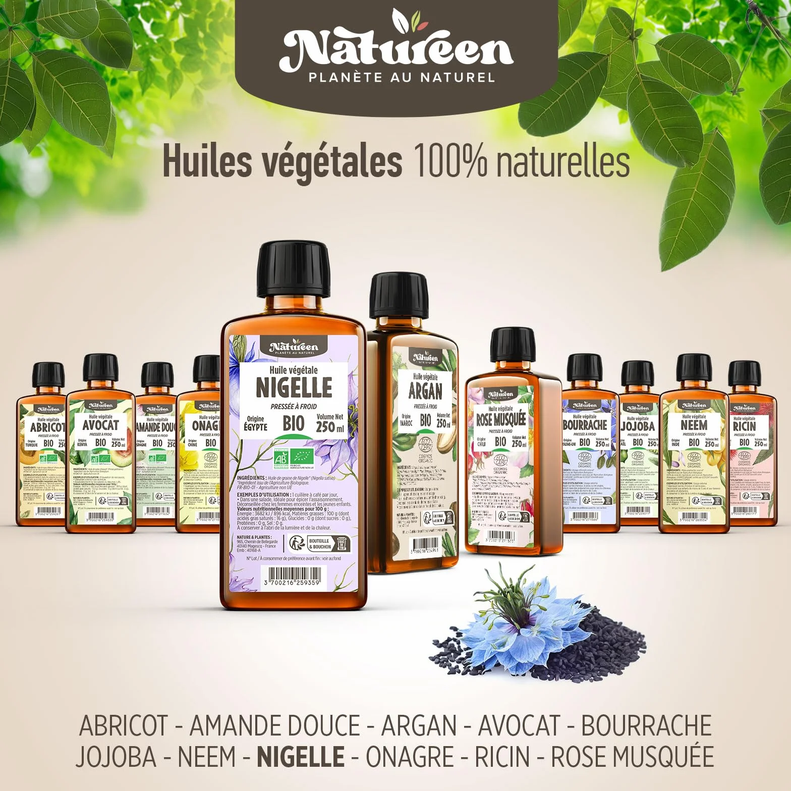 Huile de NIGELLE Bio 150 ml Planète au Naturel Pure Pressée à froid Alimentaire Cheveux Corps Ongles