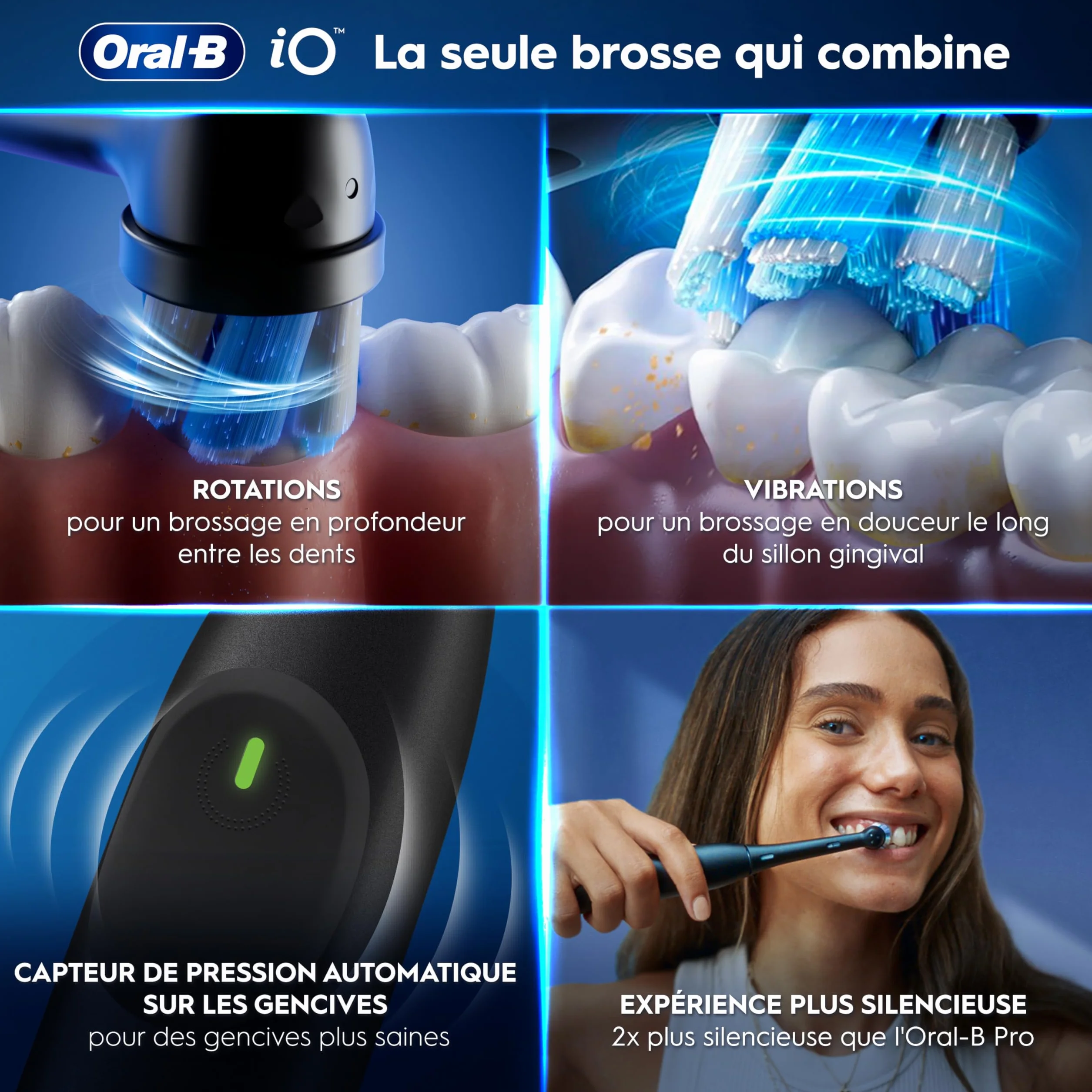 Oral-B Brosse à Dents Electrique iO 2 Noire – 3 Modes de Brossage, Capteur de Pression, Batterie Rechargeable