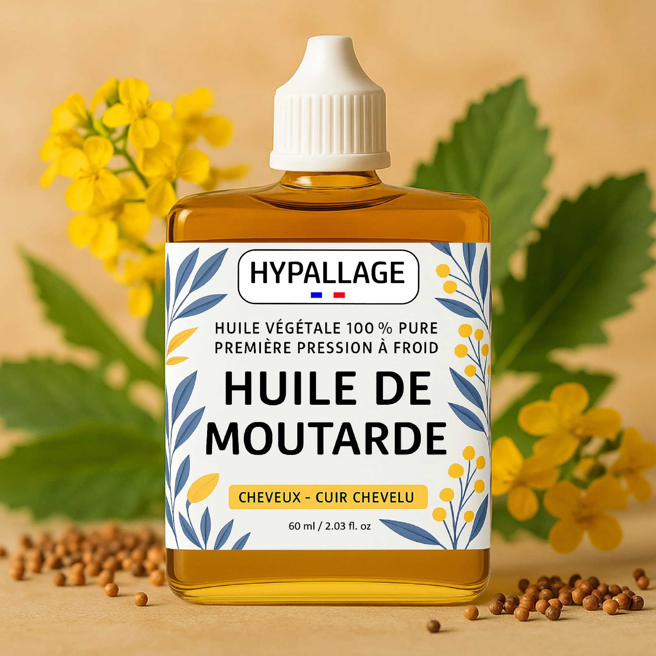 Huile de Moutarde Pousse Cheveux Soin Capillaire Nourrissant 60ml