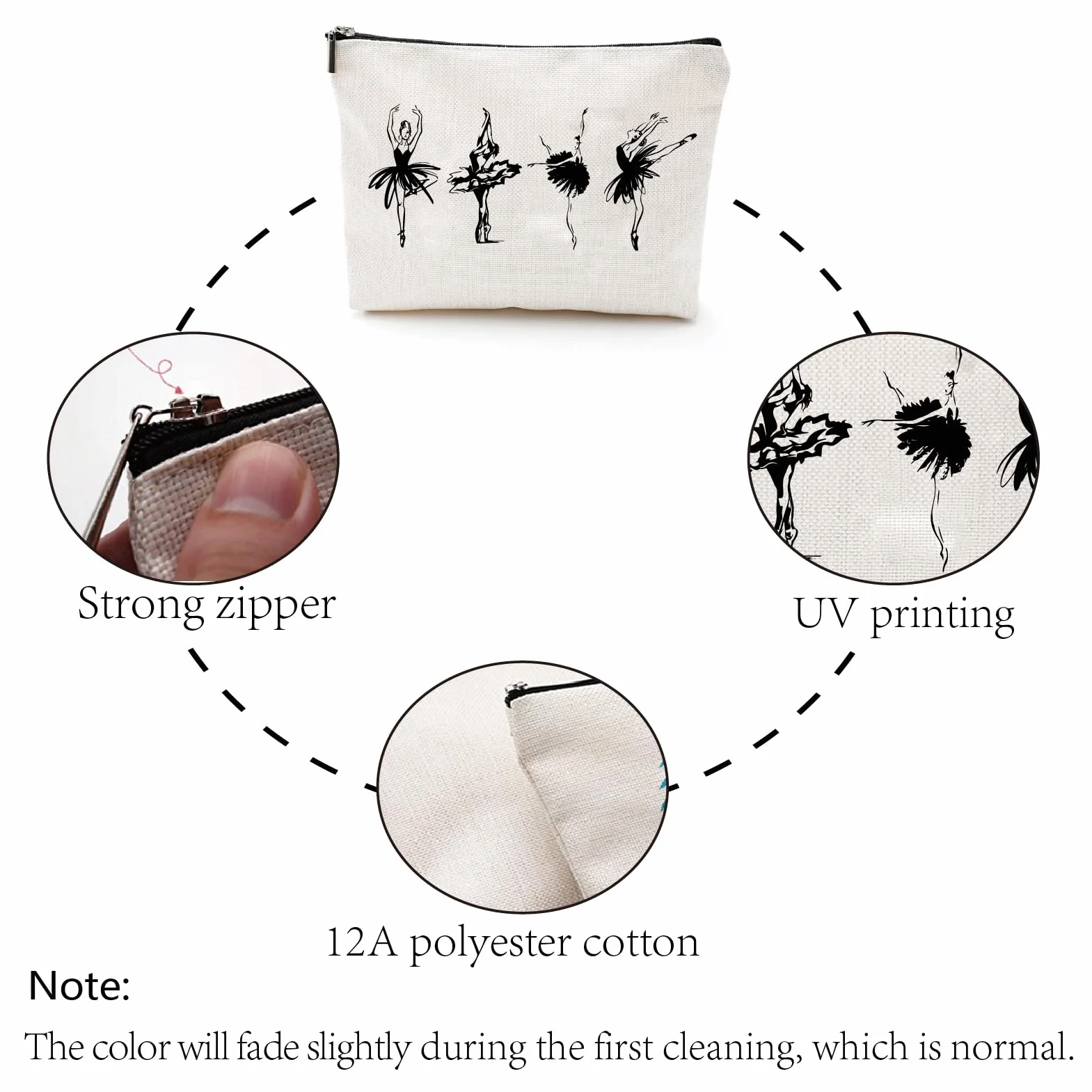 CREATCABIN Trousse Maquillage Danseuse Ballet en Toile avec Fermeture Éclair 25x18cm