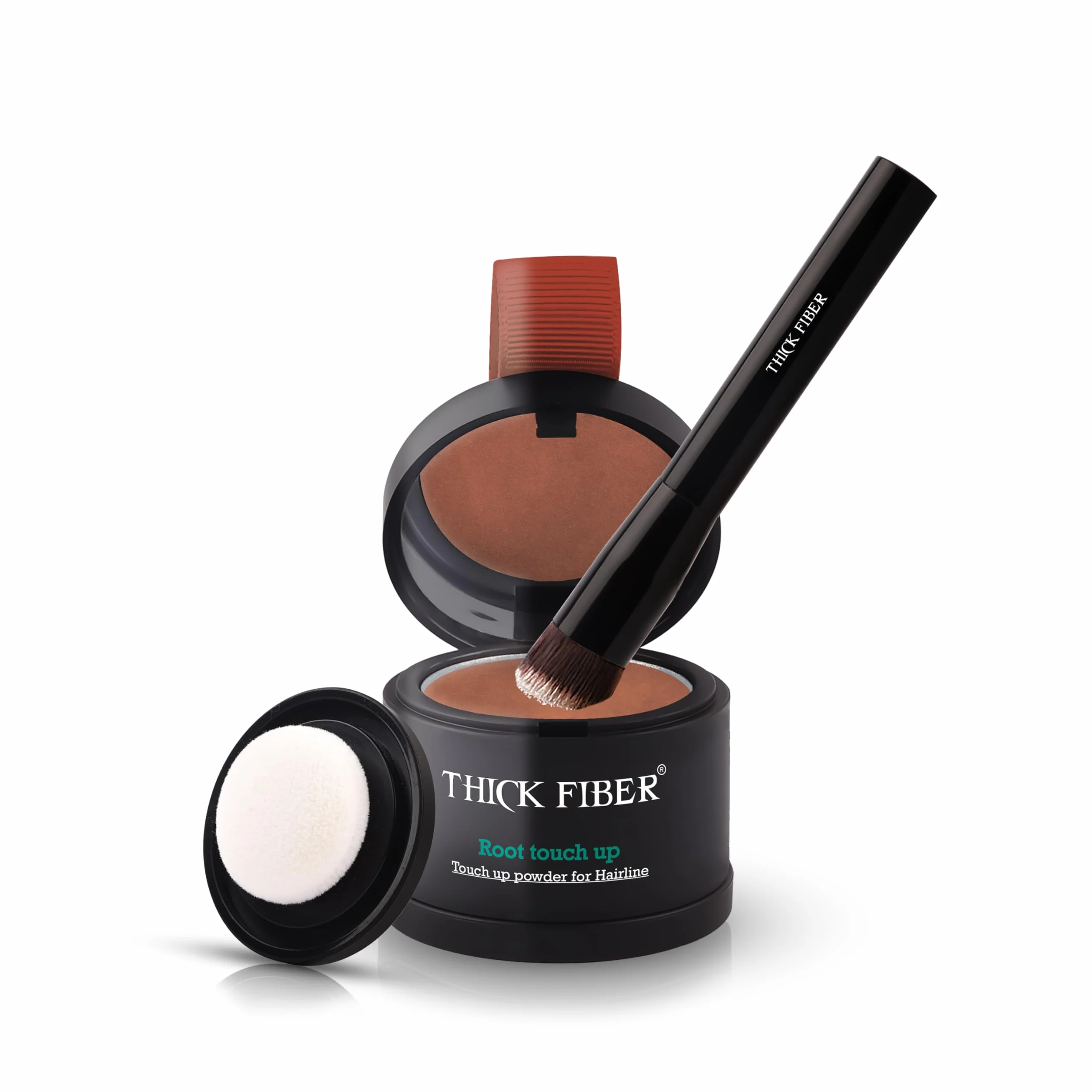 THICK FIBER Root Touch Up & Hairline Poudre avec pinceau 4 g – Couvre les racines grises et les cheveux clairsemés – Résistant à la transpiration et à l'eau – Correcteur de cheveux pour taches chauves
