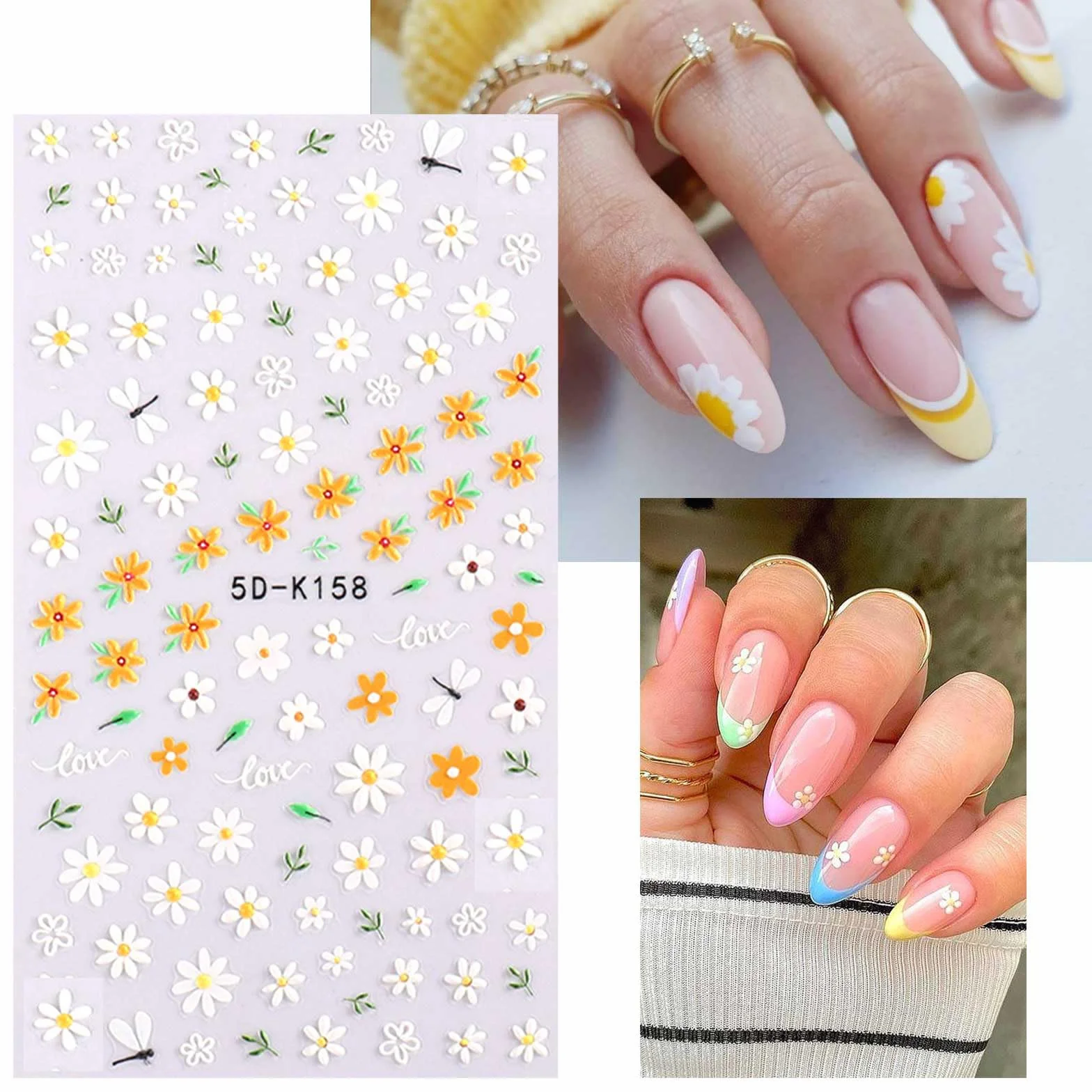 3D Fleur Stickers Ongles Nail Art Autocollants Autoadhésif 5D Deco Ongle Manucure 5 Feuilles