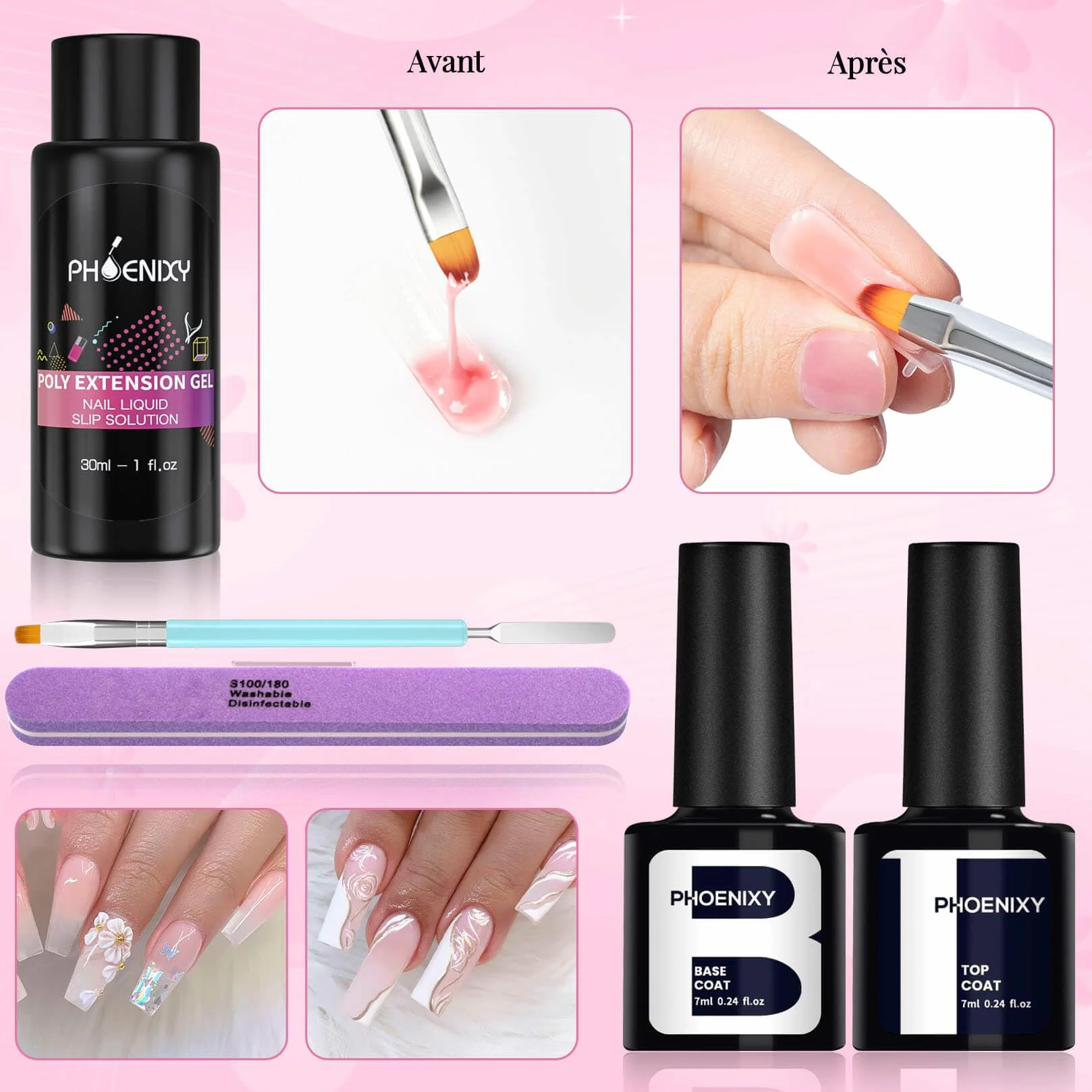 Kit Ongle Gel UV Complet 6 Couleurs 15 ml Rose Nail Art Manucure Débutantes DIY