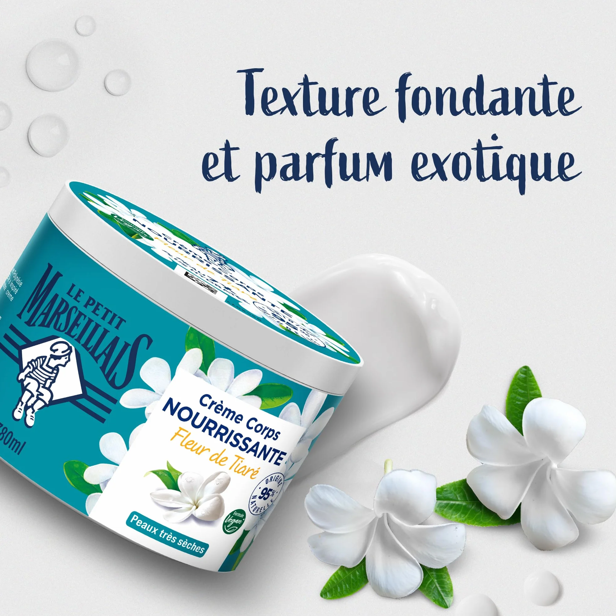Le Petit Marseillais Crème Corps Nourrissante Fleur de Tiaré 380 ml Crème hydratante peaux très sèches Formule vegan