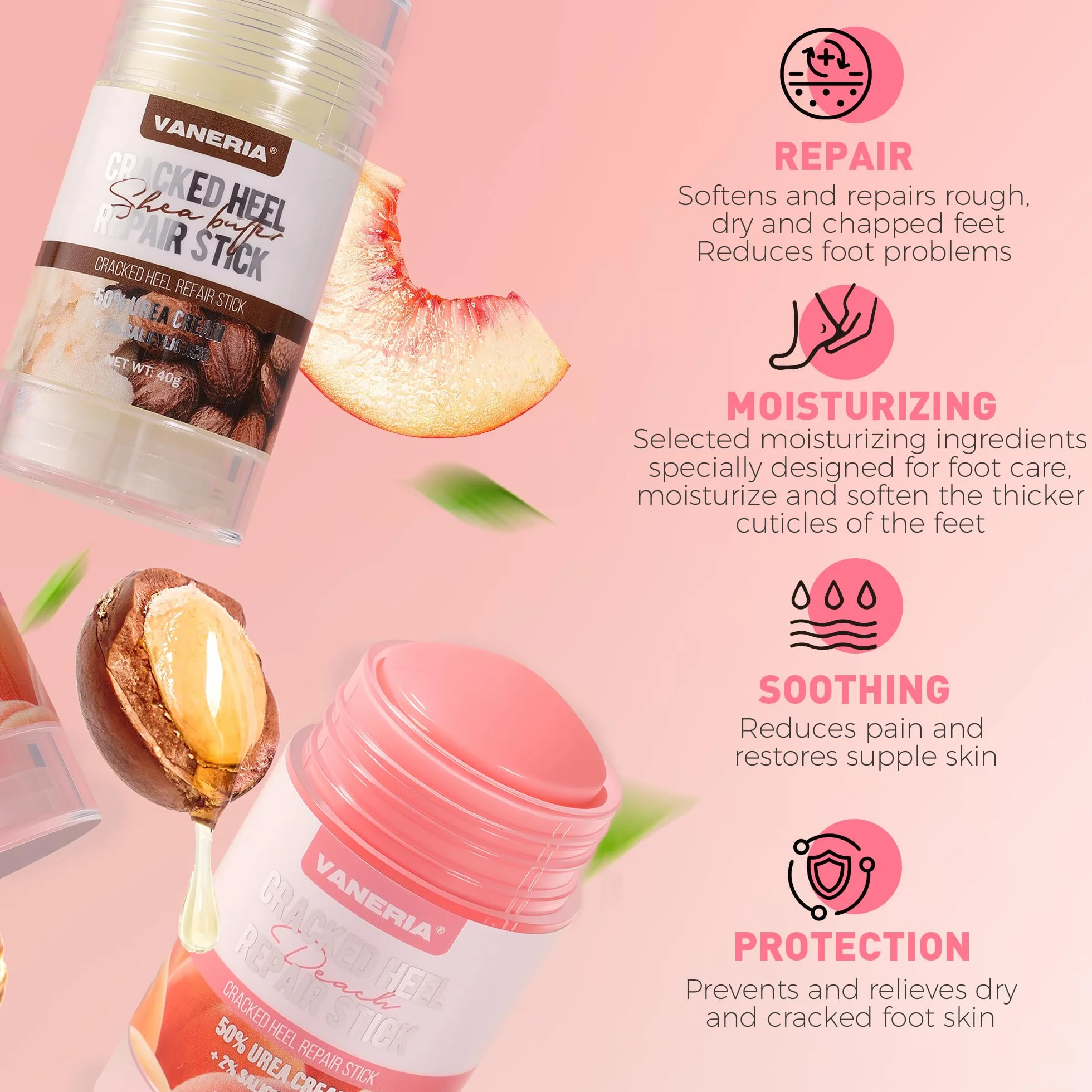 Vaneria Crème réparatrice pour pieds secs et crevassés 40g Pêche