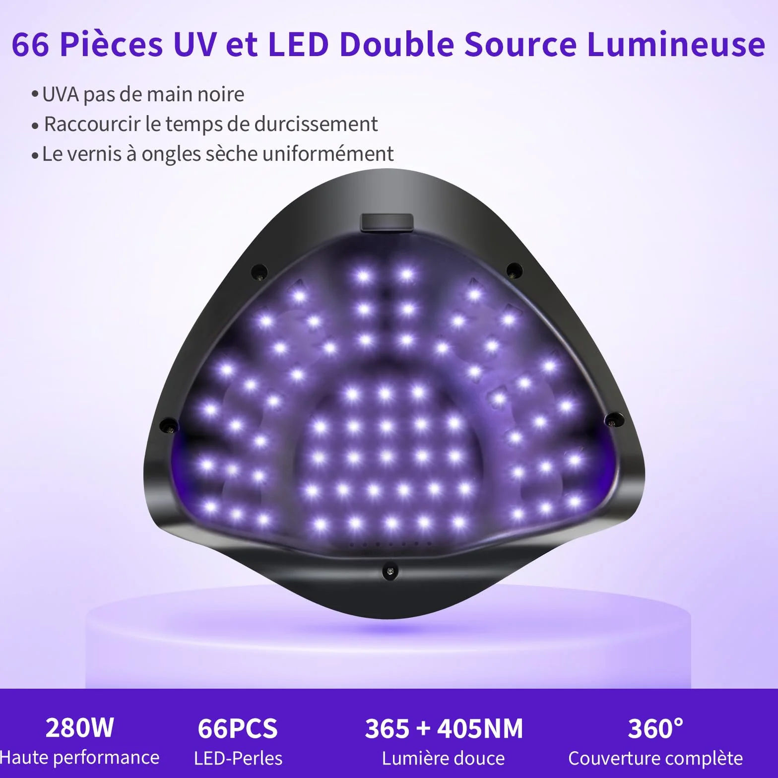 Lampe UV Ongles Gel, 220 W Lampe UV Ongles, Lampe LED Ongle avec 66 Perles LED, Machine Ongle UV à Capteur Automatique avec 4 Minuteries