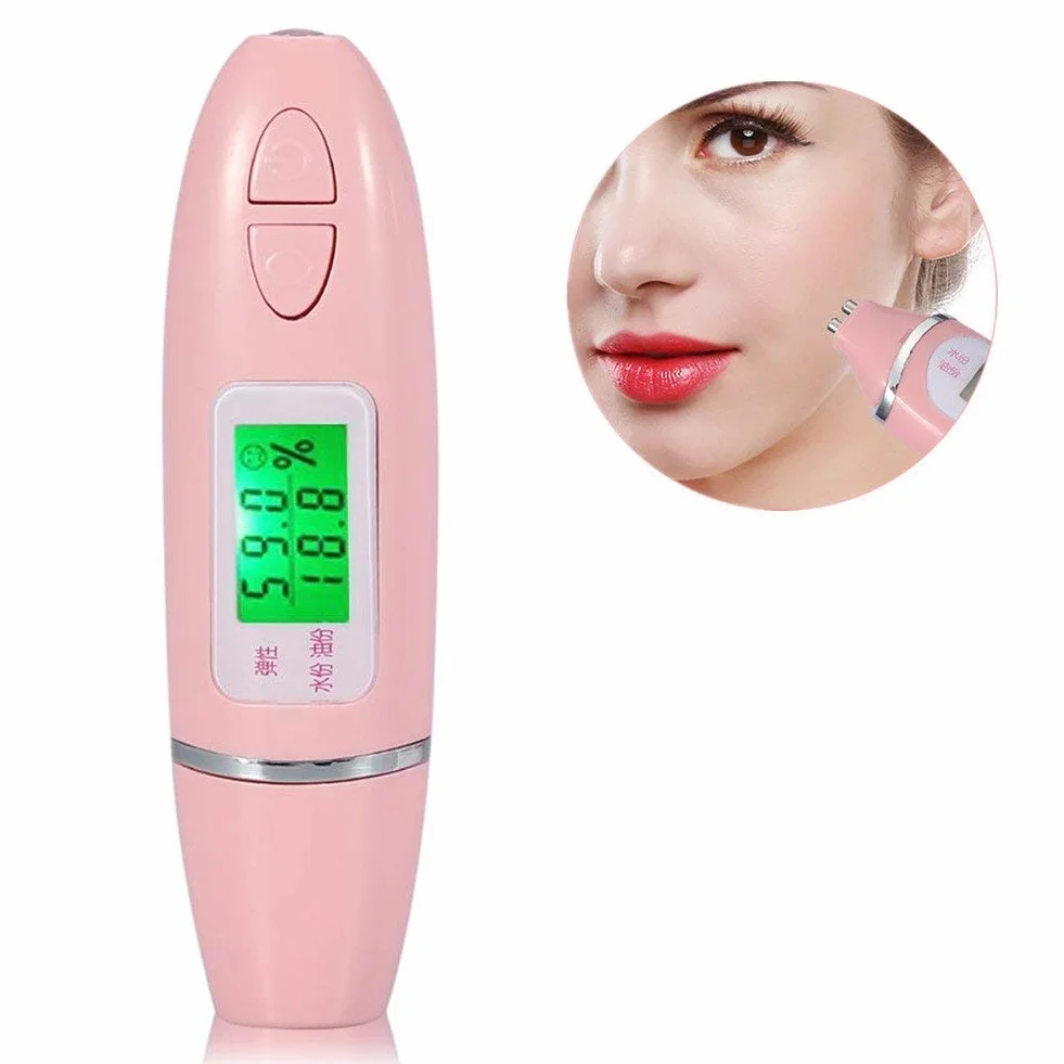 Sonew Analyseur de peau, Testeur de capteur facial Portable Digital LCD Display Precision Face Humidité Humidité Testeur d'huile pour la maison, Salon, Voyager(Pink)