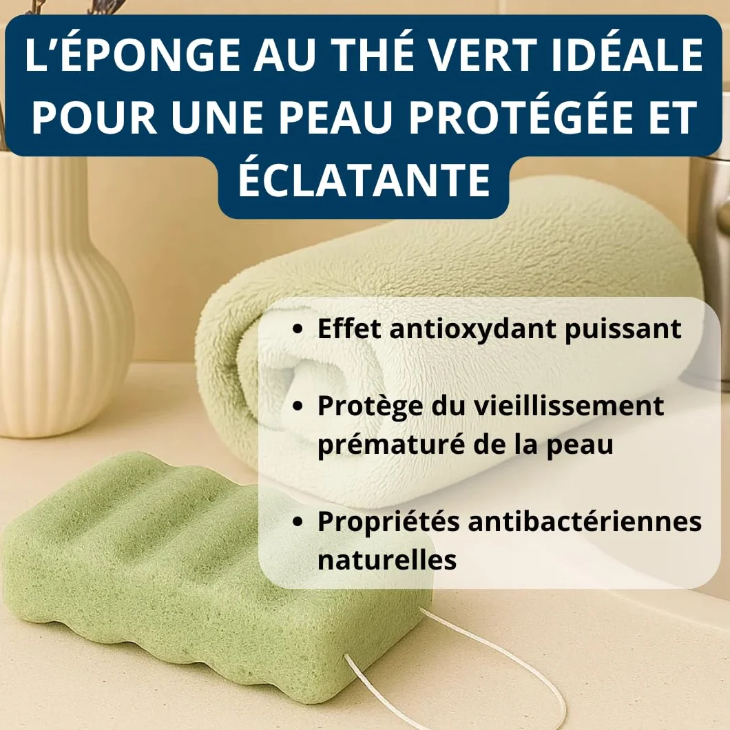Eponge de Konjac Bio au Thé Vert pour le Corps - Lot de 2 - Exfoliante Végétale Naturelle