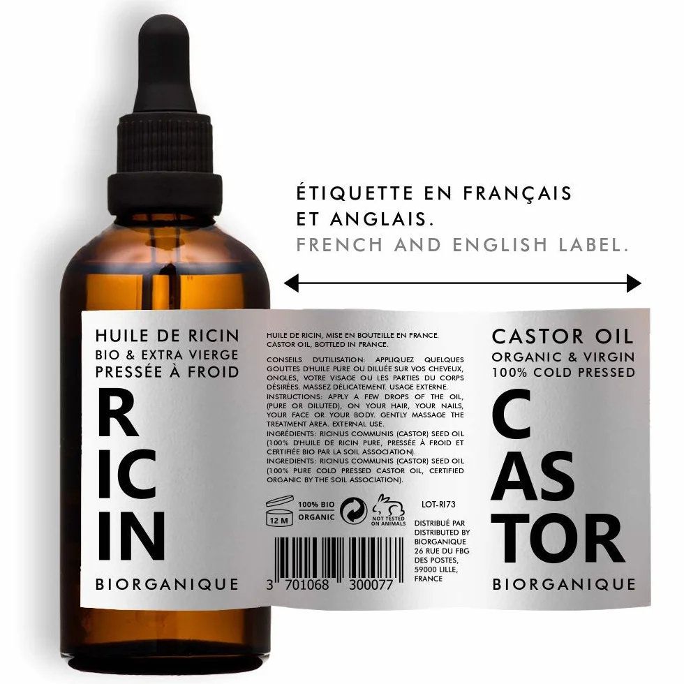 Huile de Ricin 100% Bio Pure 50 ml Soin Cheveux Cils Ongles Peau