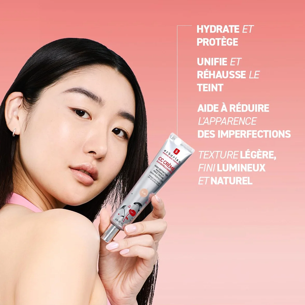 Erborian - CC Crème à la Centella Asiatica - Maquillage et Soin Illuminateur de Teint Haute Définition pour Visage - Protection Solaire SPF 25 - Soin Cosmétique Coréen - Doré 15 ml