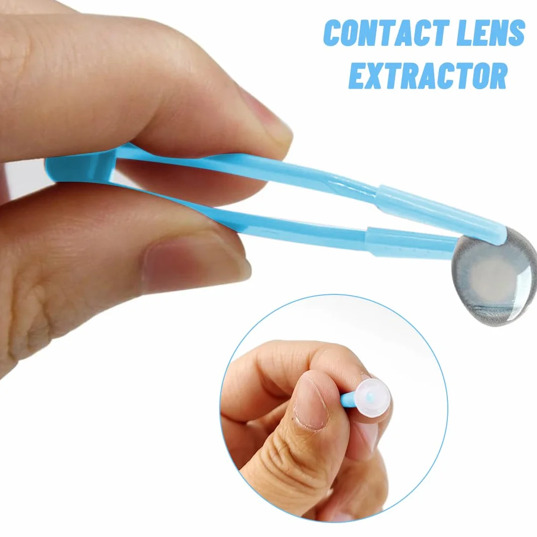 Pinces à lentilles de Contact en Silicone, Ventouse Souples et rigides avec boîte Voyage (Rouge/Bleu)
