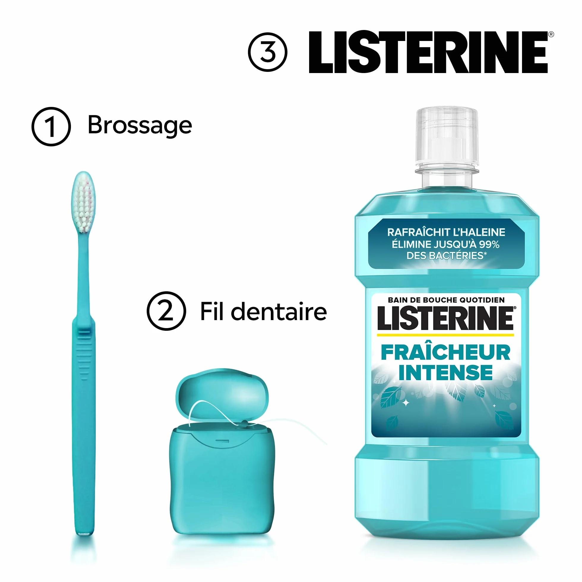 Listerine Bain de Bouche Quotidien Fraîcheur Intense 500 ml – Soin bucco-dentaire anti-plaque