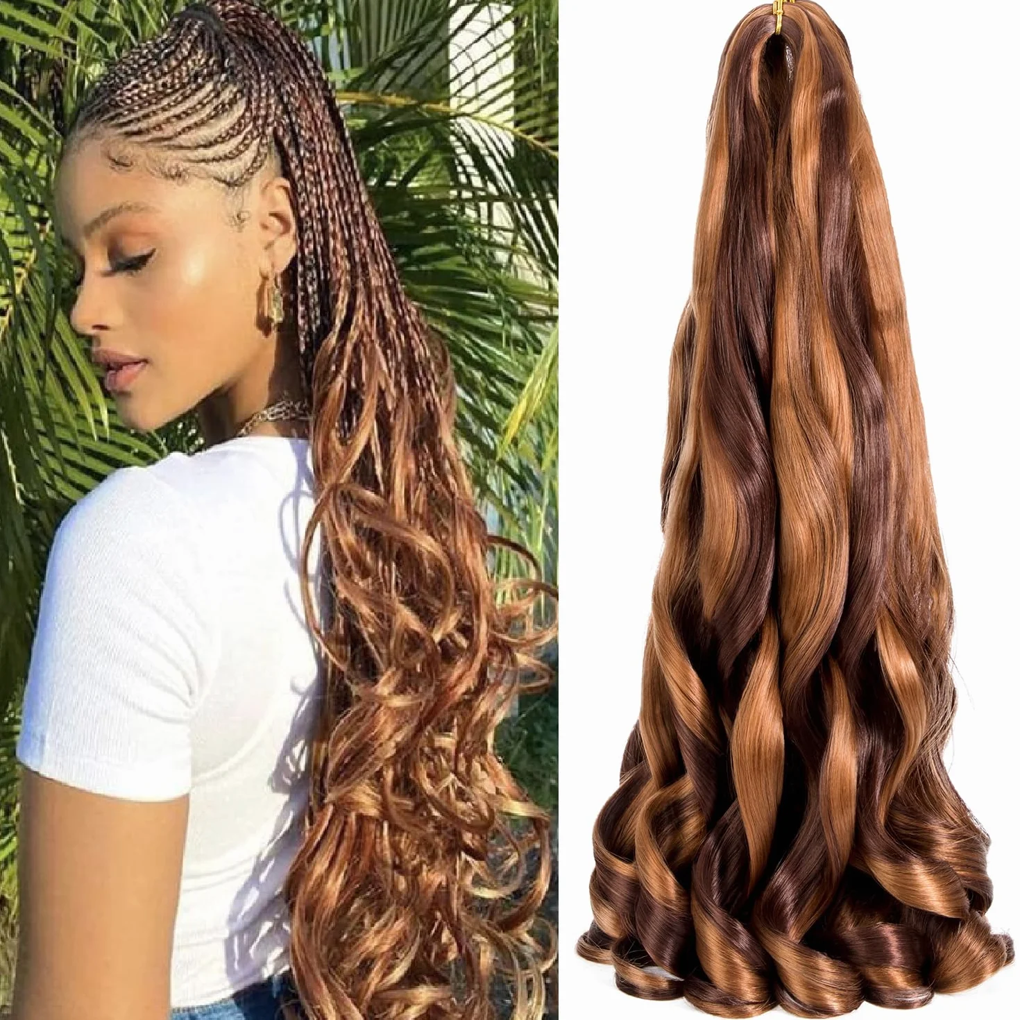 8 Packs French Curly Braiding Hair 22 Inch Pre Stretched Braiding Hair Loose Wave Spiral Curl Braids Crochet Hair with Curly Ends for Black Women by Originea (P33/30#)