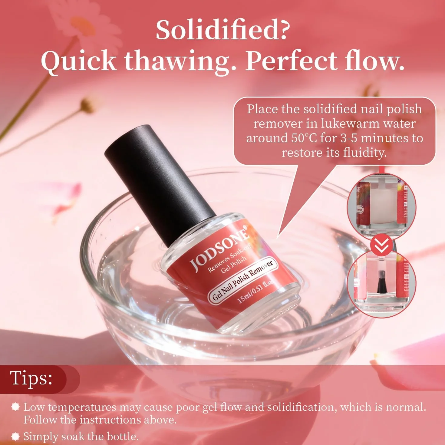 JODSONE 15ml Dissolvant Vernis Semi Permanent, Enlève le Vernis Gel en 3 à 5 Minutes