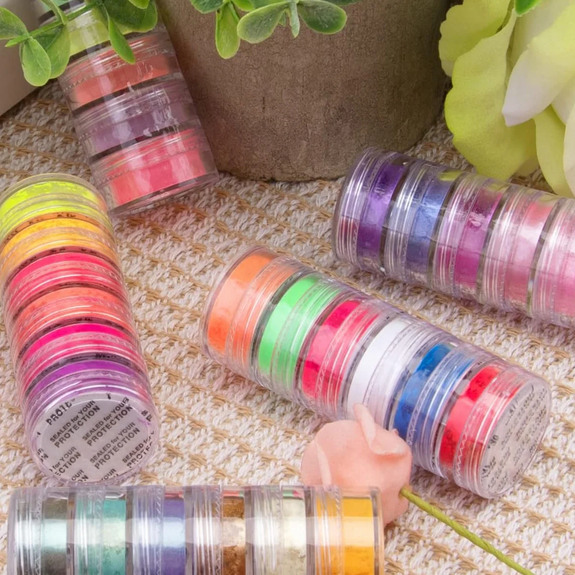 Sarini Poudre de Pigment pour Ongles 12 Couleurs Fluorescente Arc-en-Ciel Irisée Nail Art