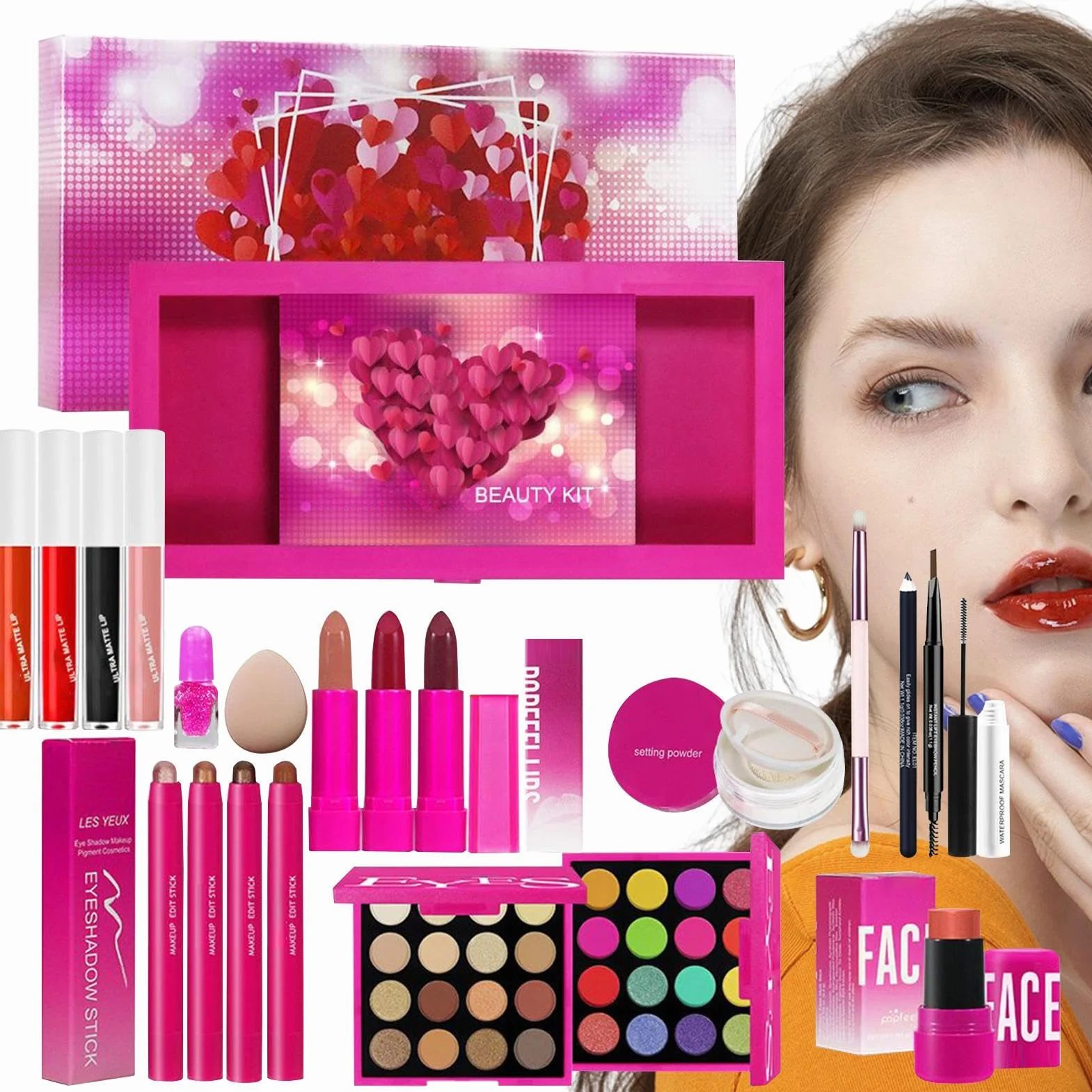 Trousse de Visage Yeux Lèvres pour Femme | Palette de Fards à Paupières avec Pinceau Inclus, Cosmétiques Longue Tenue pour , Affaires, Scène, Photographie