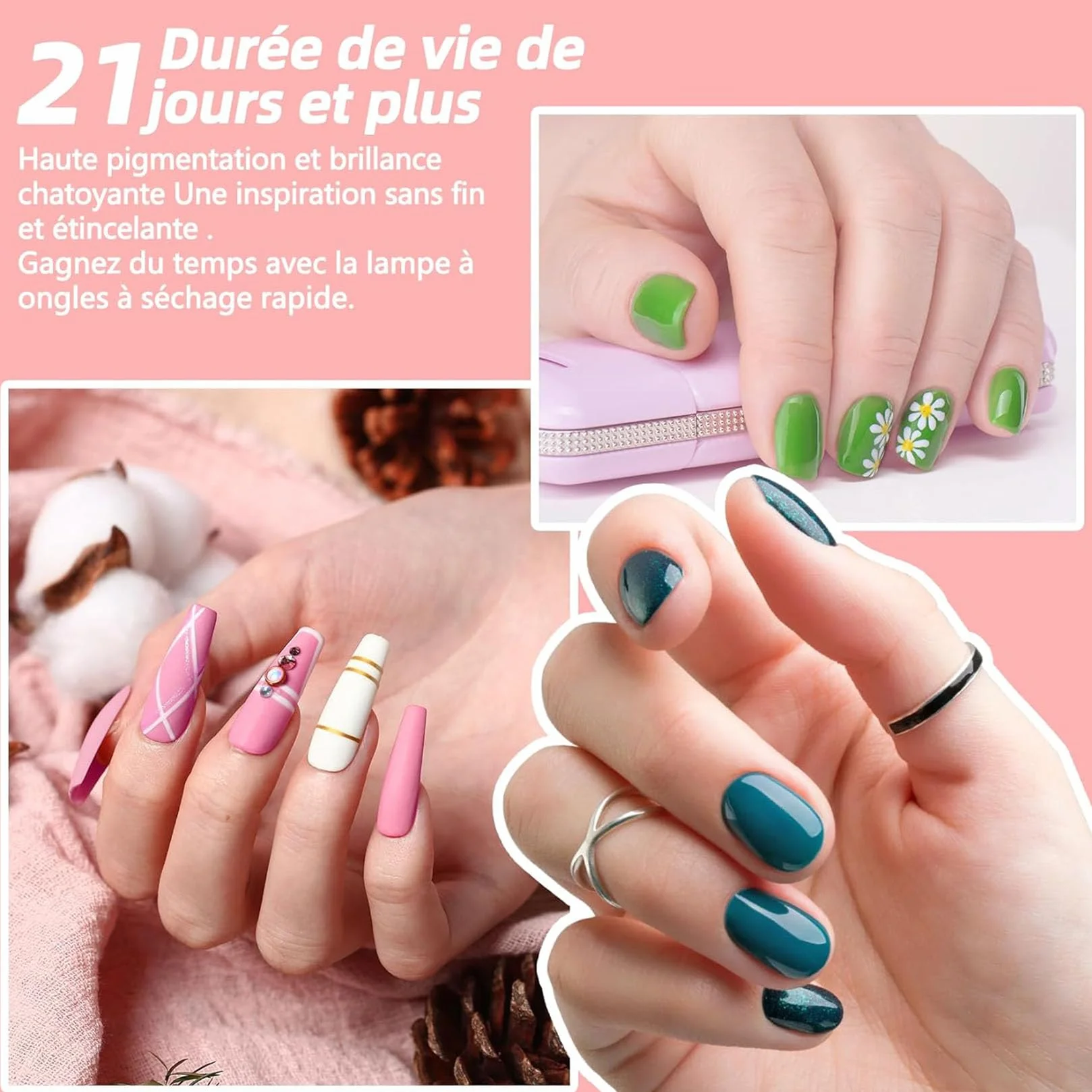Kit Vernis Semi Permanent avec Lampe 48W, 24 Couleurs Gel UV Complet Base et Top Coat