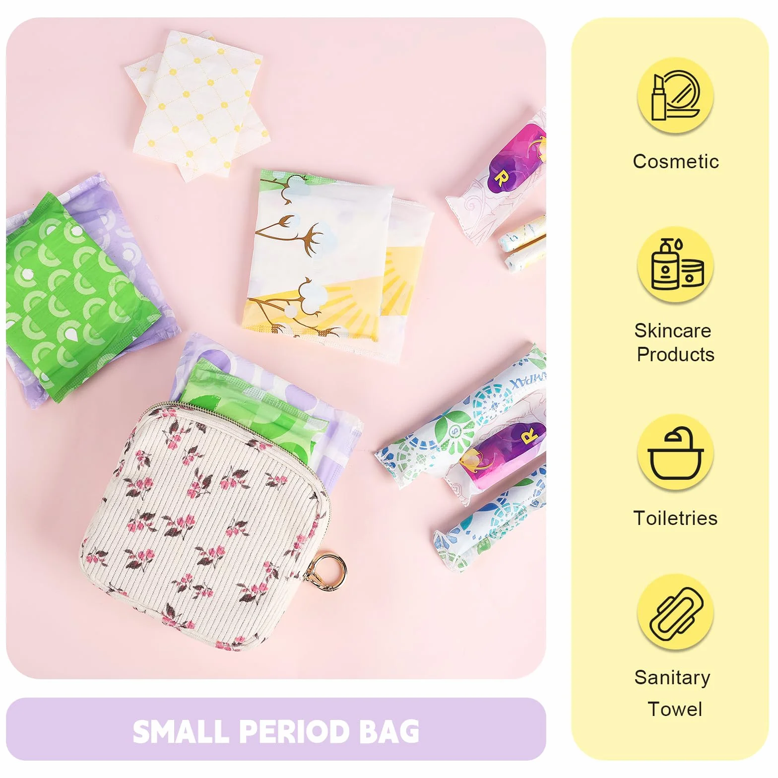 Velours Côtelé Petite Trousse Maquillage Femme Voyage Pochette Multifonctionnelle Sac Rangement Cosmétique Jaune