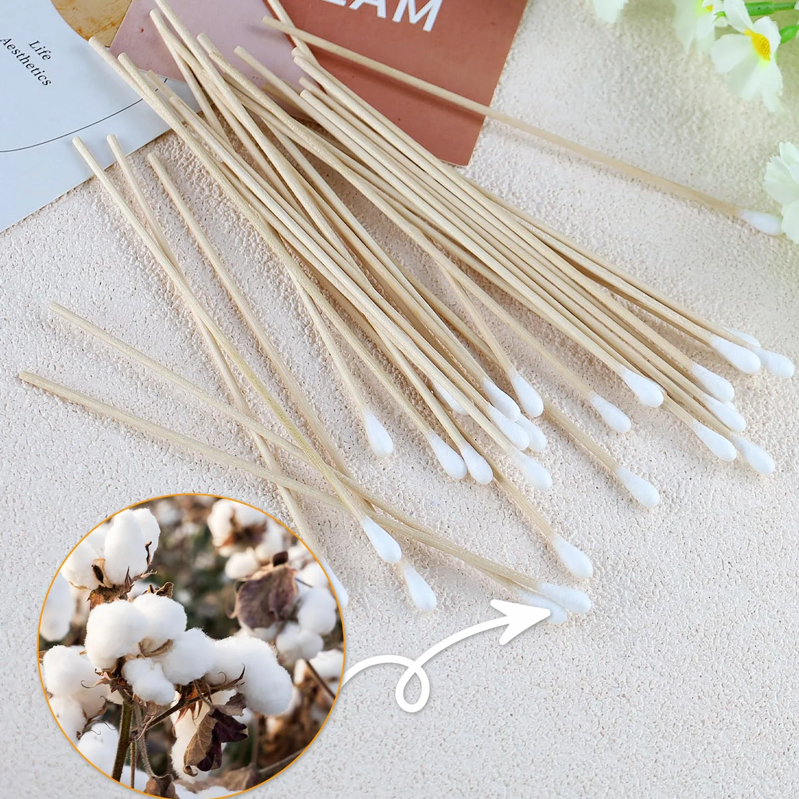 Lot de 200 cotons-tiges 15 cm en bois bout pointu pour manucure maquillage