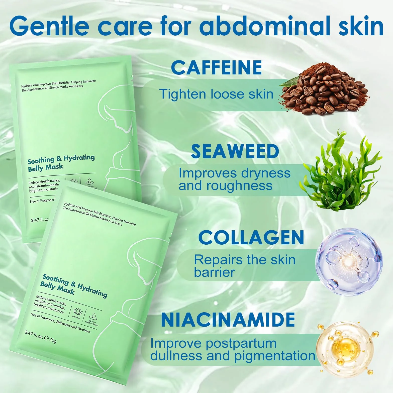 Masque Tissu Ventre Grossesse 3 Pièces 70g Anti-Vergetures Hydratant