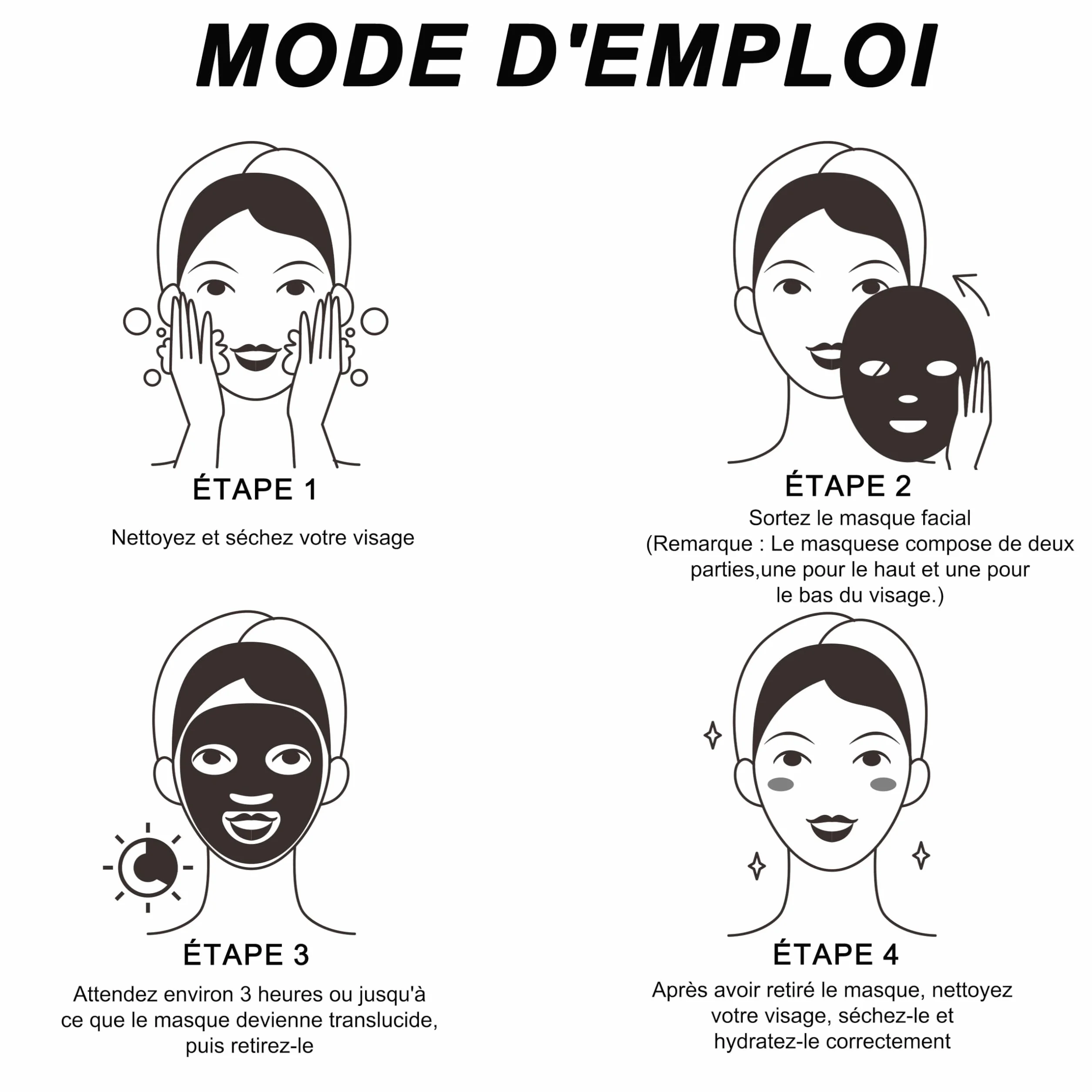 Masque visage en collagène 8 paquets, hydrogel hydratation apaisement soins peau