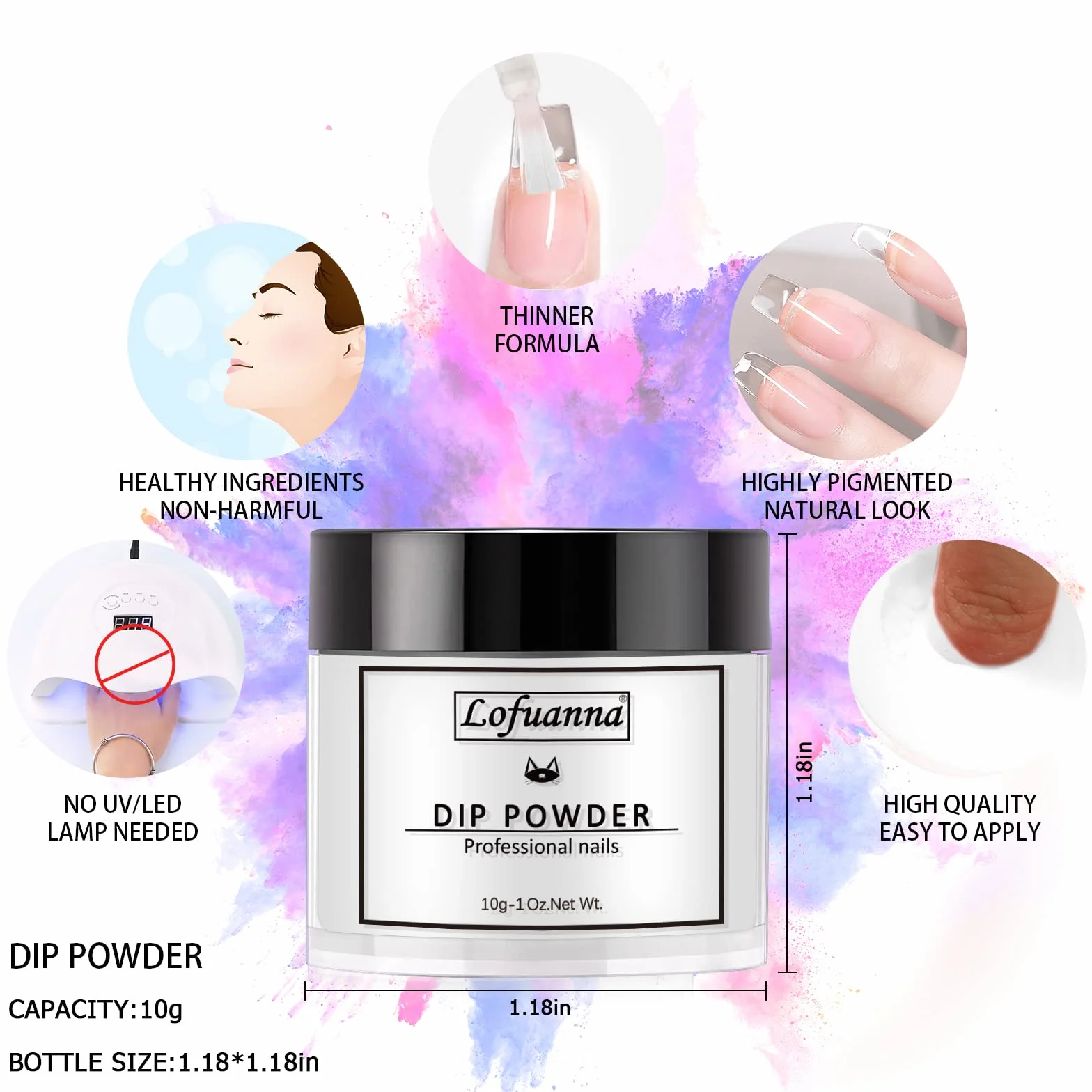 Lofuanna Dip Powder Nail Kit 4 Couleurs Poudre à Tremper avec Base Couche Supérieure Activateur Pas Besoin UV LED Ensemble Manucure Débutantes