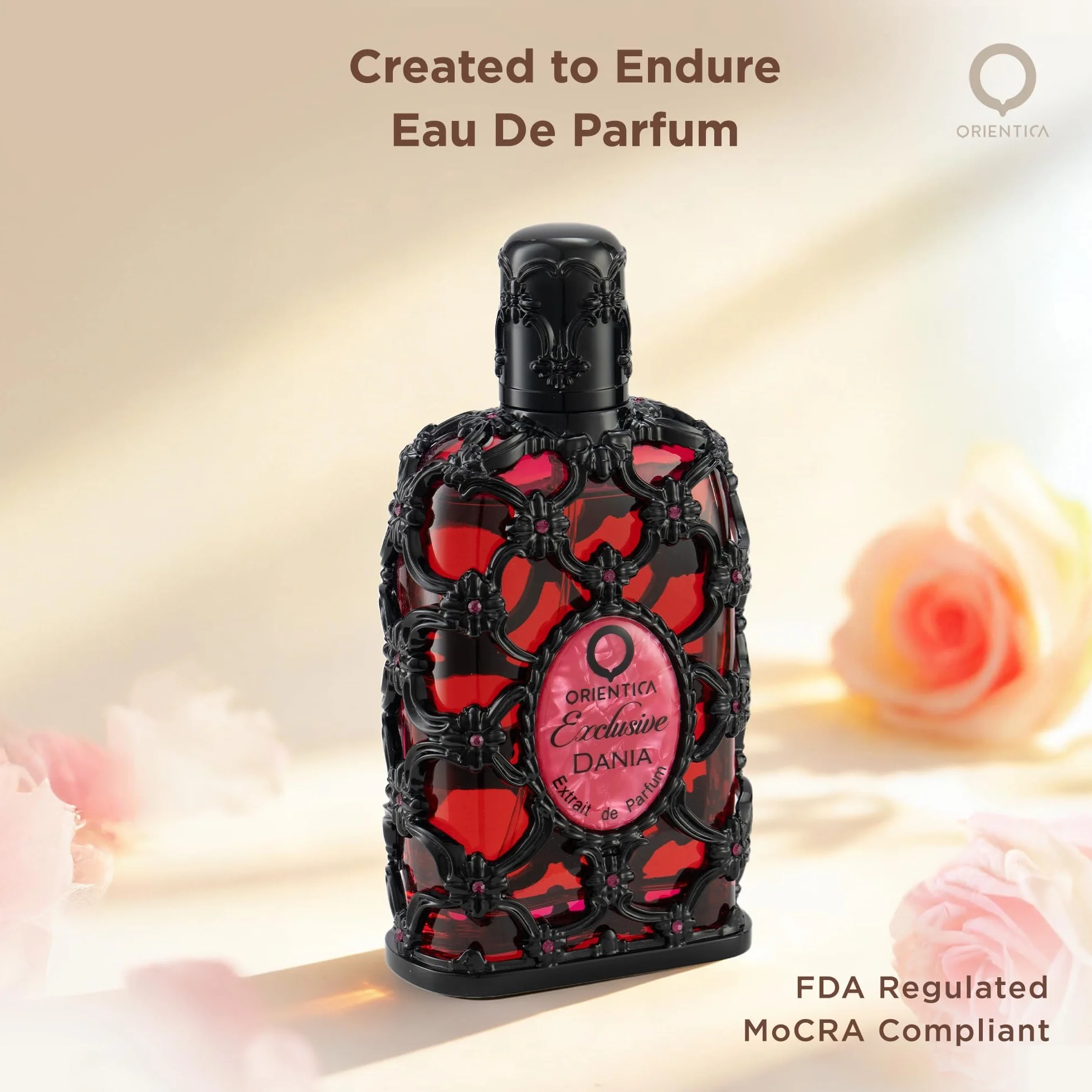 Orientica Luxury Collection Dania Eau de parfum 80 ml – Parfum oriental floral unisexe – Parfum de luxe longue durée pour homme et femme – Parfum élégant de qualité supérieure avec ambre, musc et