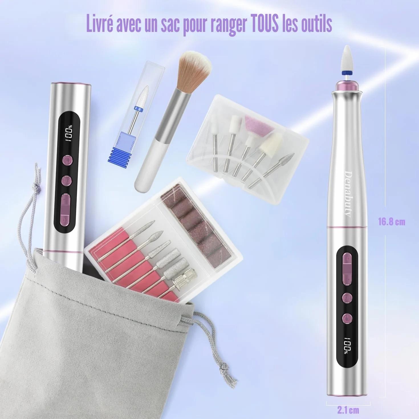 Ponceuse pour Ongles Professionnelle 35000 tr/min 12 en 1 Lime Electrique Sans Fil LED écran Numérique Kit Manucure Pédicure Rechargeable Vitesse Réglable