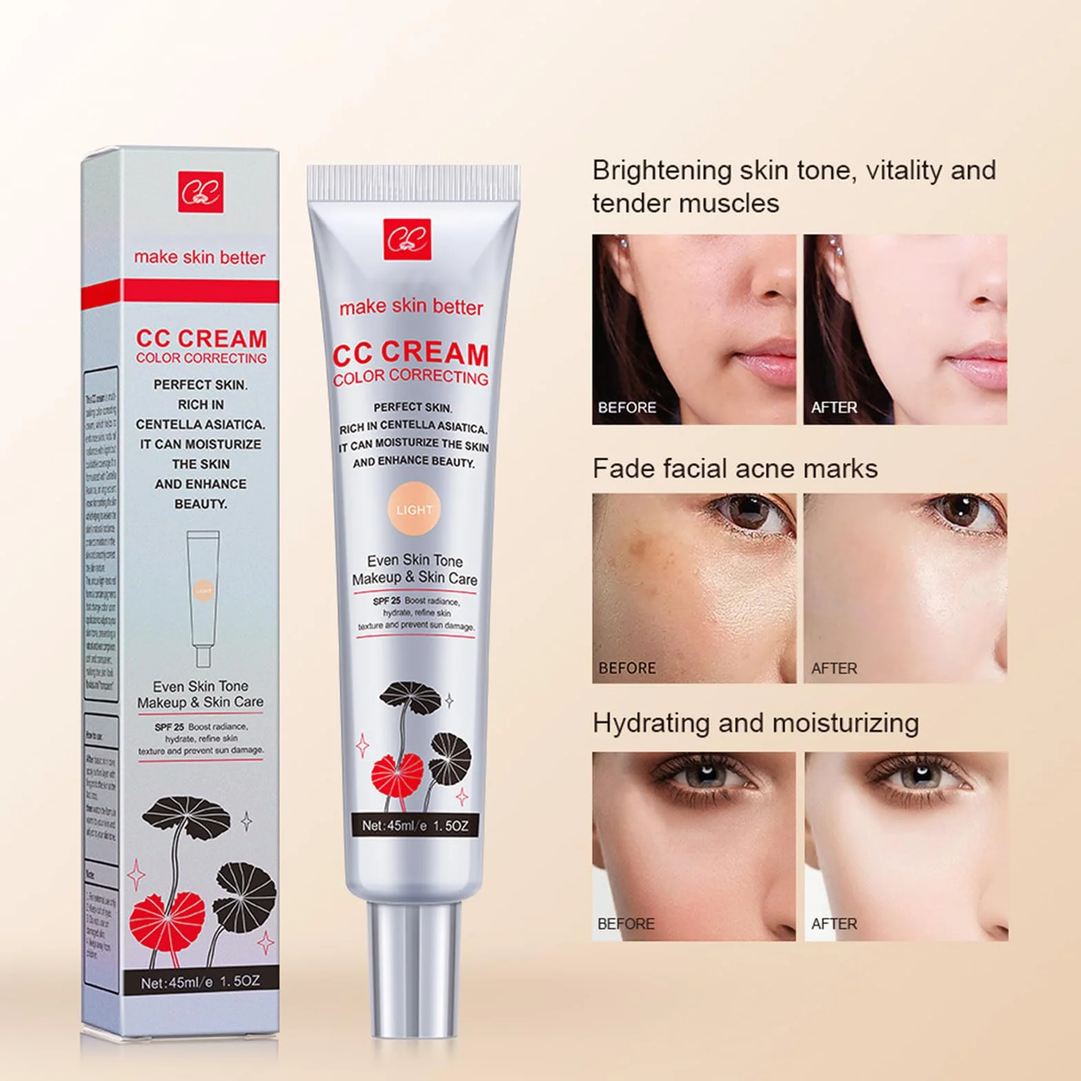Crème teintée visage correctrice hydratante 45 ml Clair