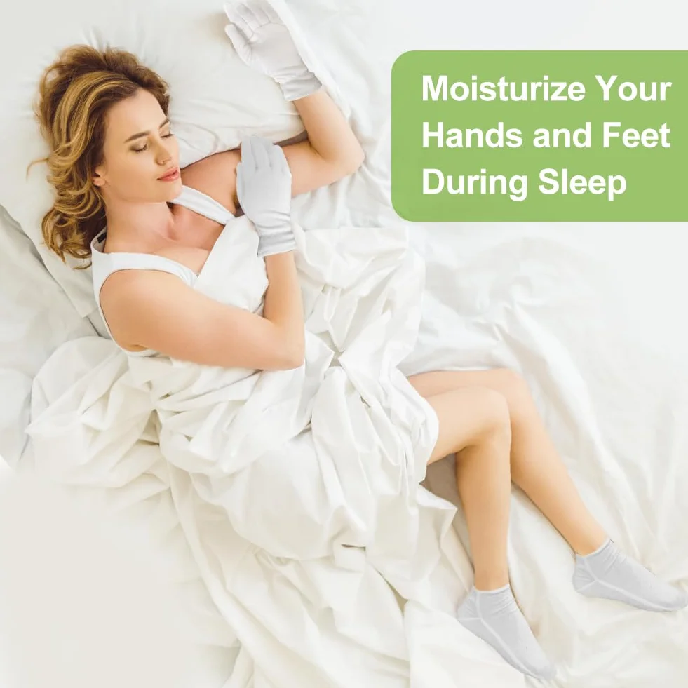 Gants Hydratants et Chaussettes Hydratantes Réutilisables en Coton Blanc pour Femme Eczéma Soins des Mains