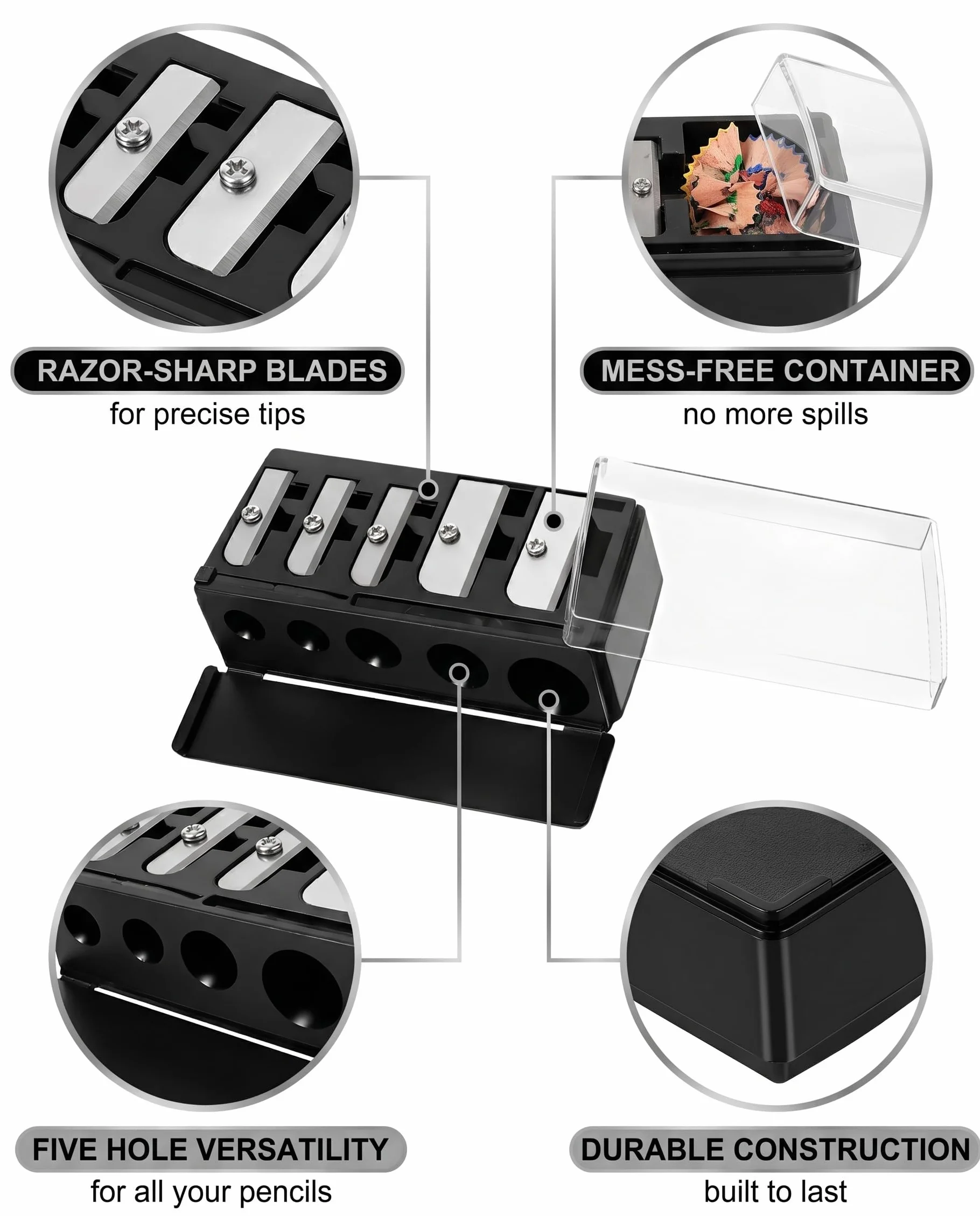Taille-crayon Maquillage Universel Noir 1 Pièce Multi-diamètres pour Crayons à Sourcils Lèvres Eyeliner
