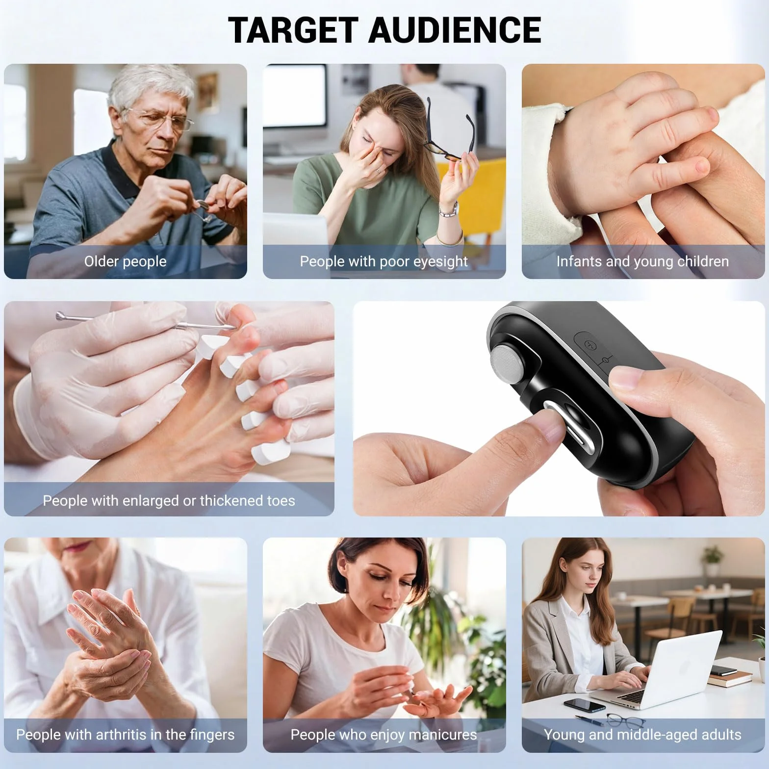 2026 3 en 1 Coupe Ongle Electrique pour Personnes Âgées, Coupe Ongle Rechargeable avec LED pour Ongles Durs/Épais, Silencieux et Sans Douleur, Sicher für Alle Altersgruppen