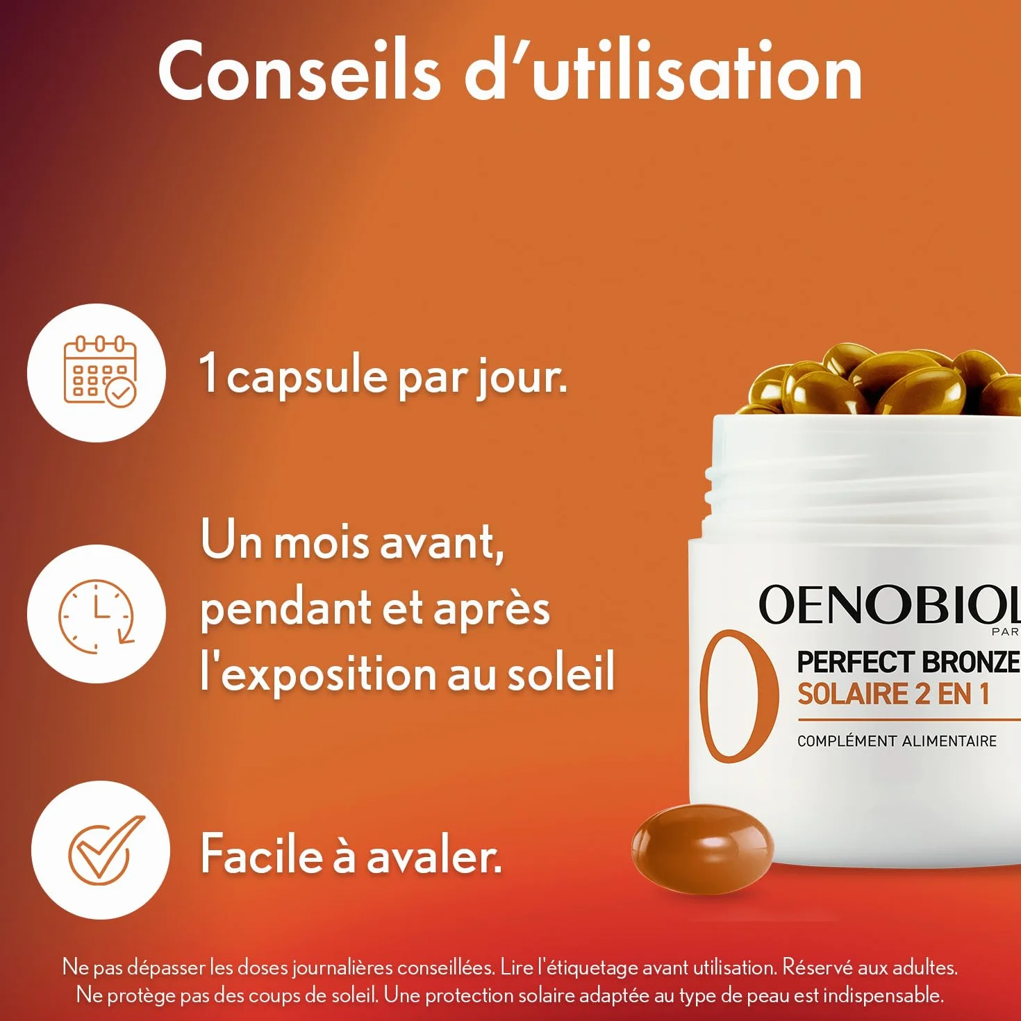 Oenobiol Perfect Bronze Solaire 2-en-1 Autobronzant Préparateur Solaire 2x30 Capsules