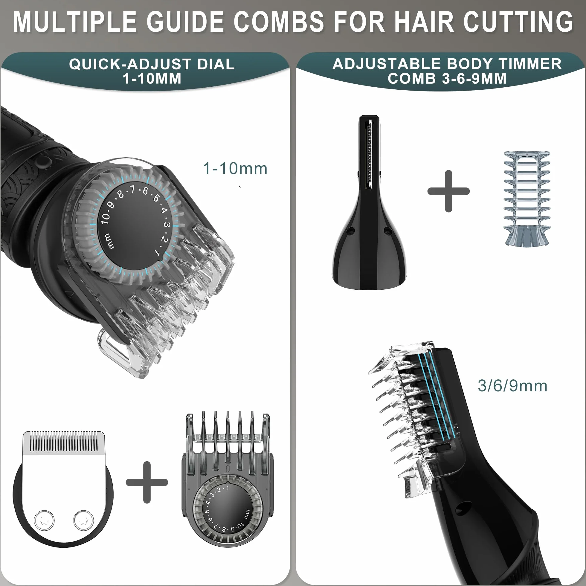 Scttomon Tondeuse à Pour Hommes Pro Kit Tondeuse à Pour Hommes T - Blade Rasoir éLectrique Rasoir Nez Corps Tondeuse à Cheveux Kit Sans Fil 7 En 1 Noir