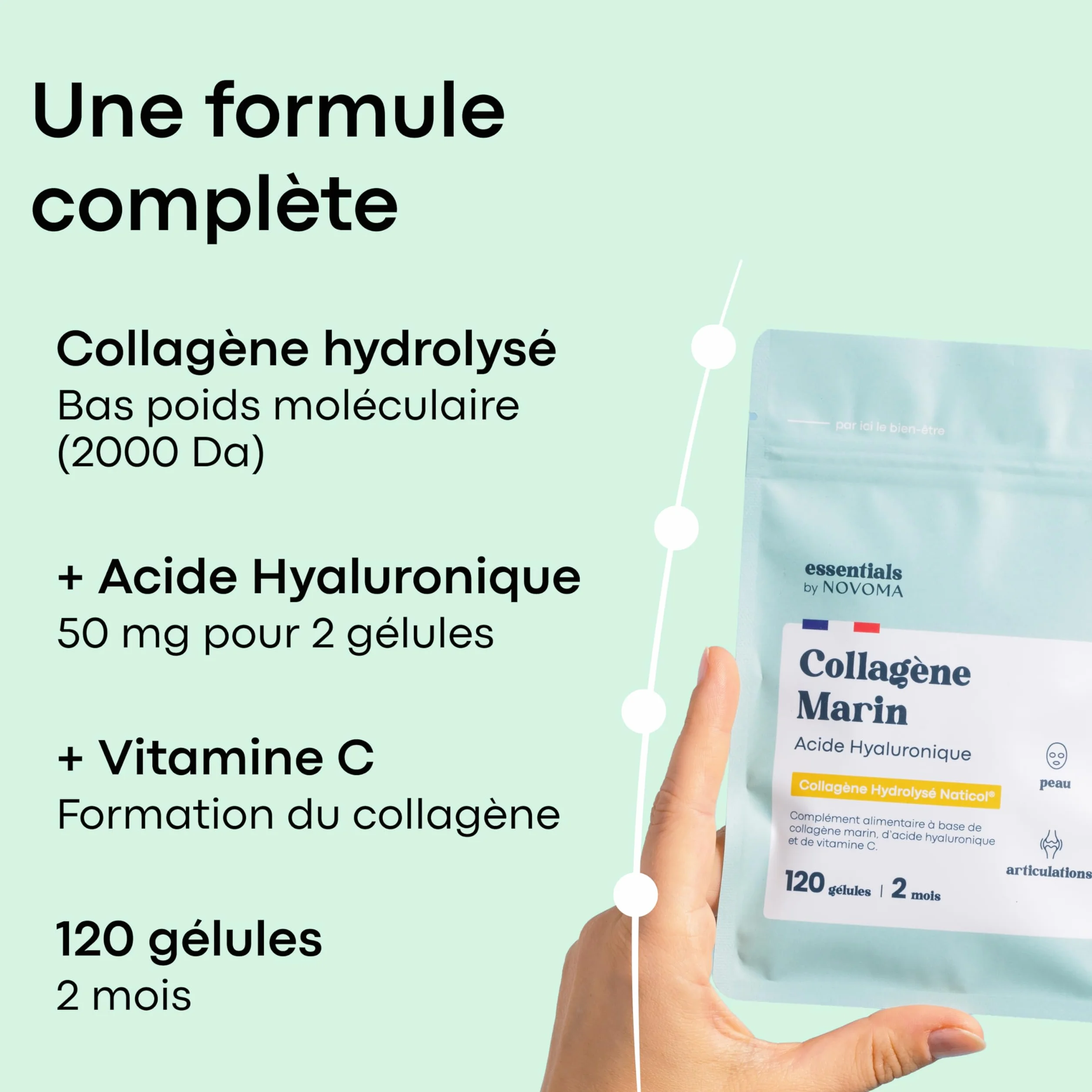 Novoma Essentials Collagene Marin Acide Hyaluronique Vitamine C 120 Gélules Peau Articulations