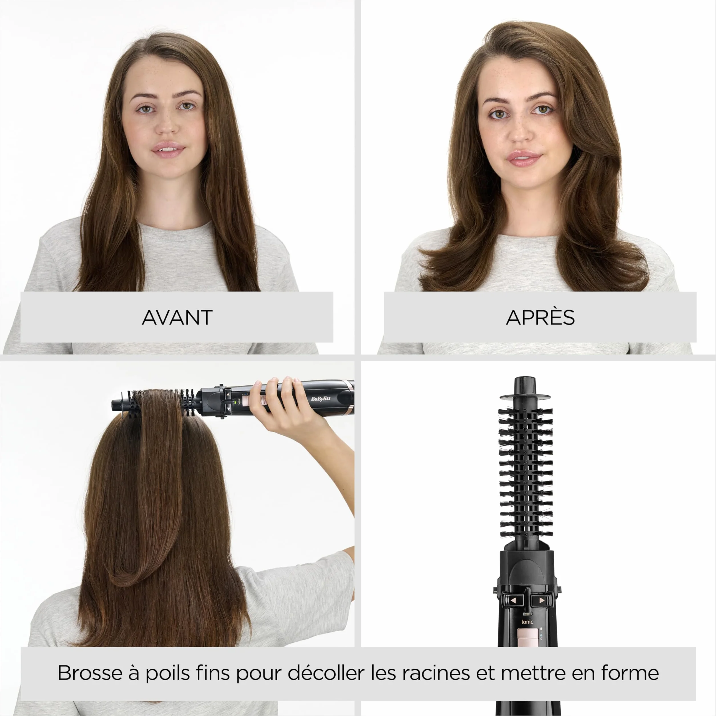 BaByliss AS200E Brosse soufflante rotative ionique sèche lisse style 4 accessoires Noir
