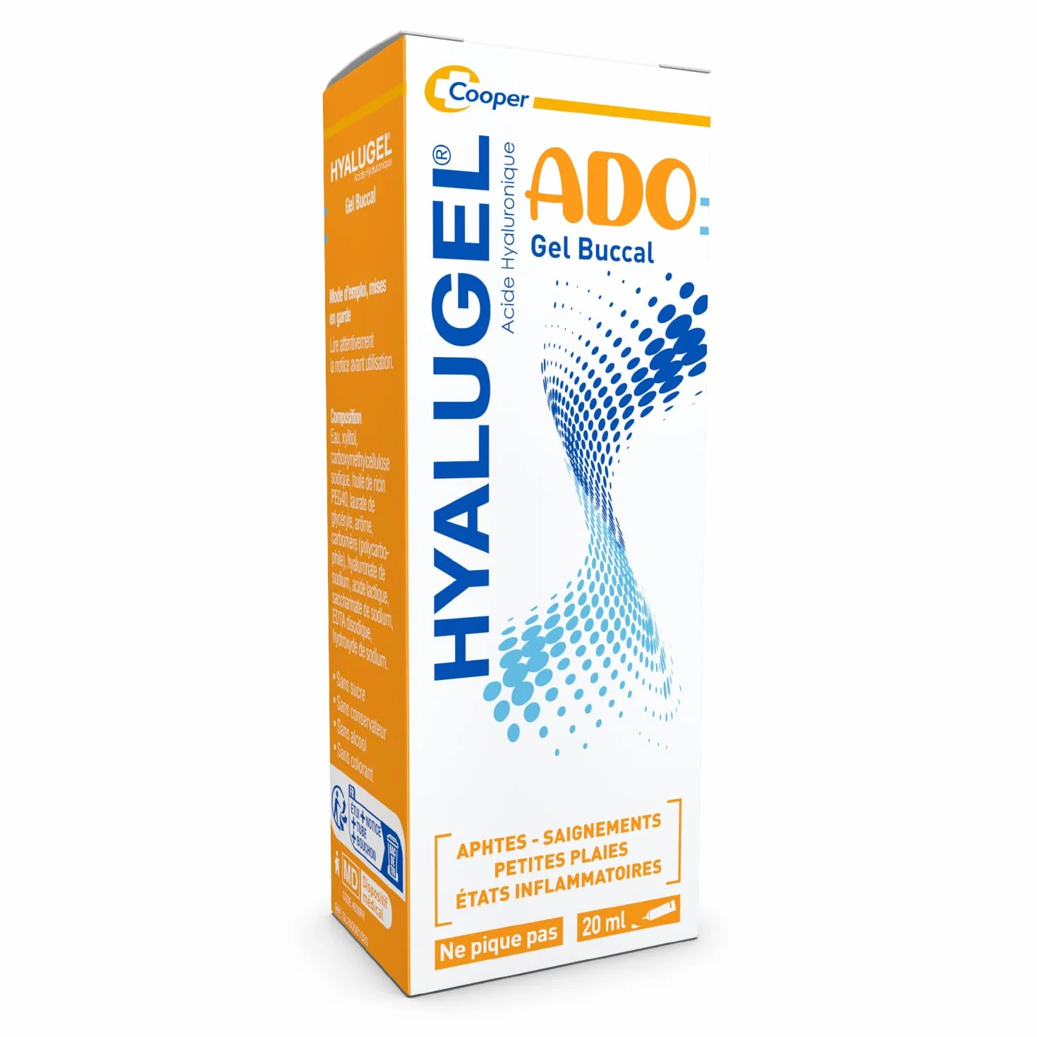 HYALUGEL Gel buccal Acide Hyaluronique 20 mL Lésions orthodontique Aphtes