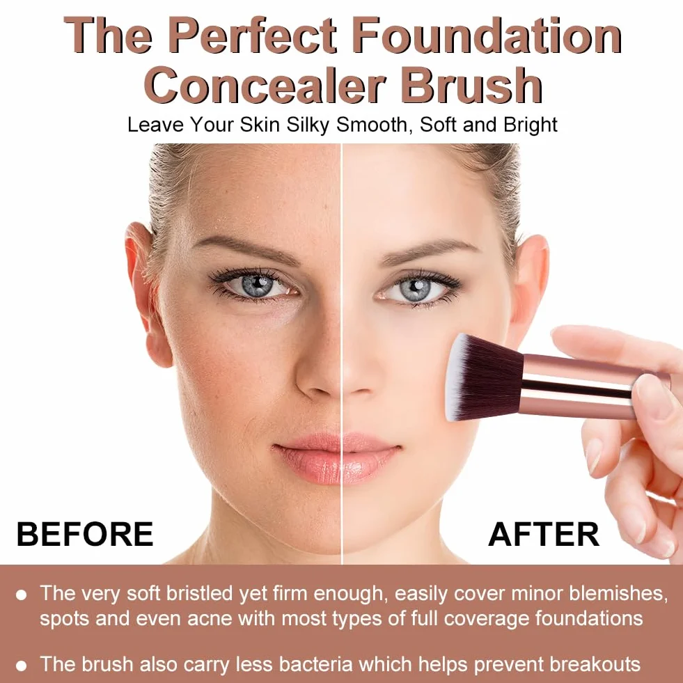 AOOWU Pinceau Fond de Teint Professionnel Maquillage Visage Mélange Liquide Crème Poudre Cosmétique Polissage Anticernes Rose
