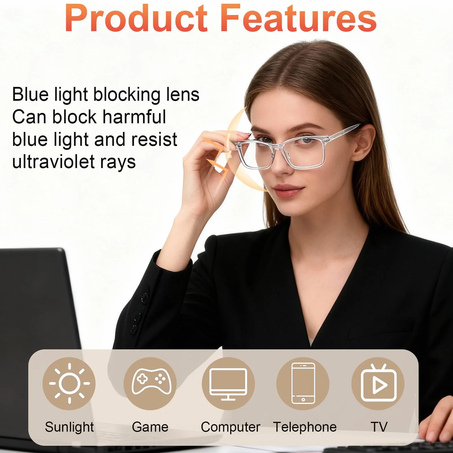 Lunettes Anti Lumière Bleue Homme Femme Protection Fatigue Oculaire Filtre UV400 Transparent pour Écran PC TV Smartphone