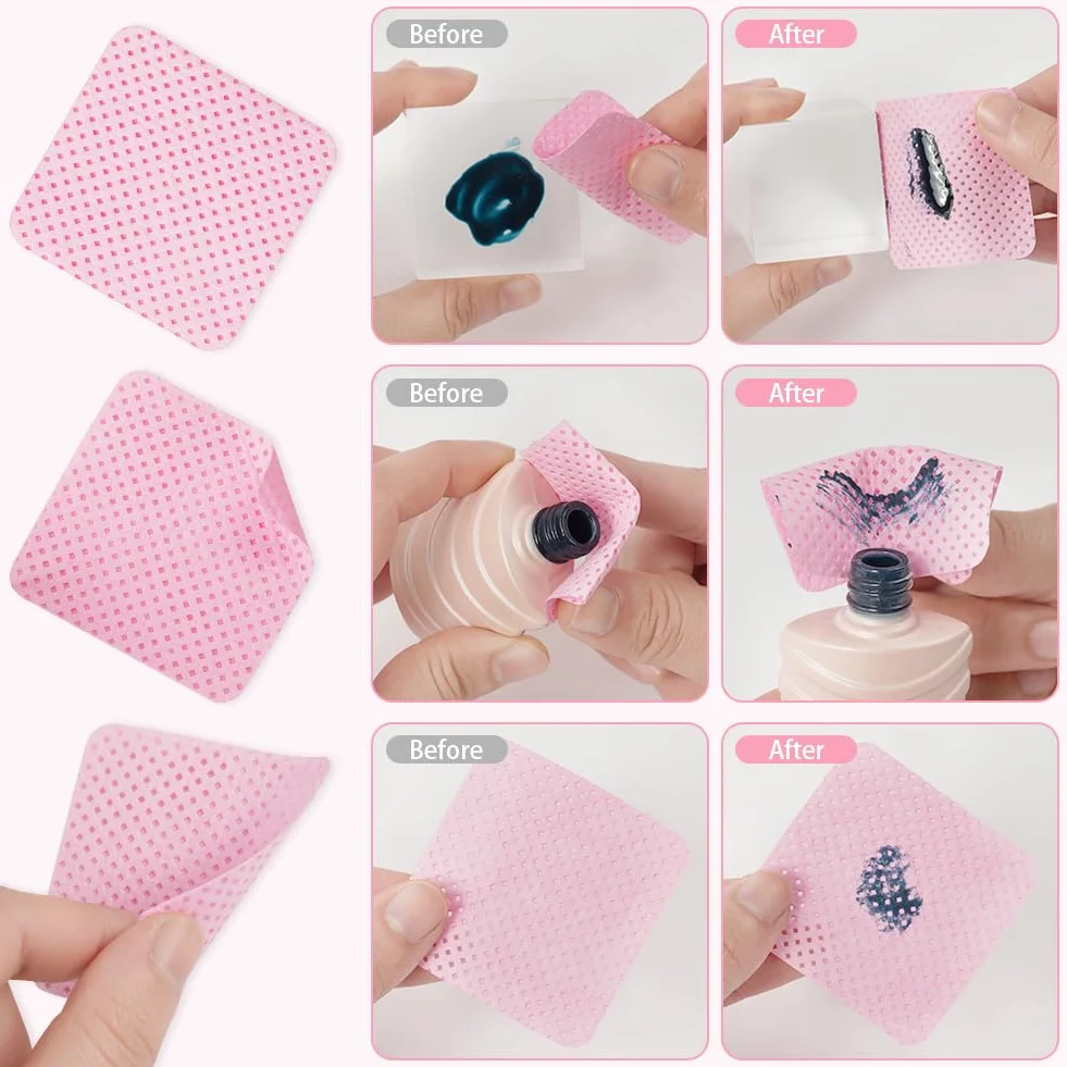 Lingettes à Ongles Non Pelucheux 300 Pièces avec Limes, Tampons Dissolvant Rose