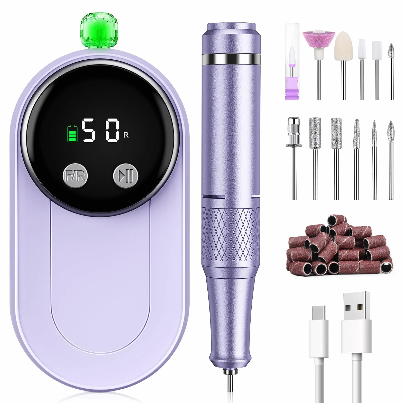 Ponceuse pour Ongles Professionnelle 50000 RPM,Lime à Ongles Electrique Rechargeable,12 en 1 Lime a Ongle Electrique Portable,Pédicure Puissante et Silencieuse (Large)