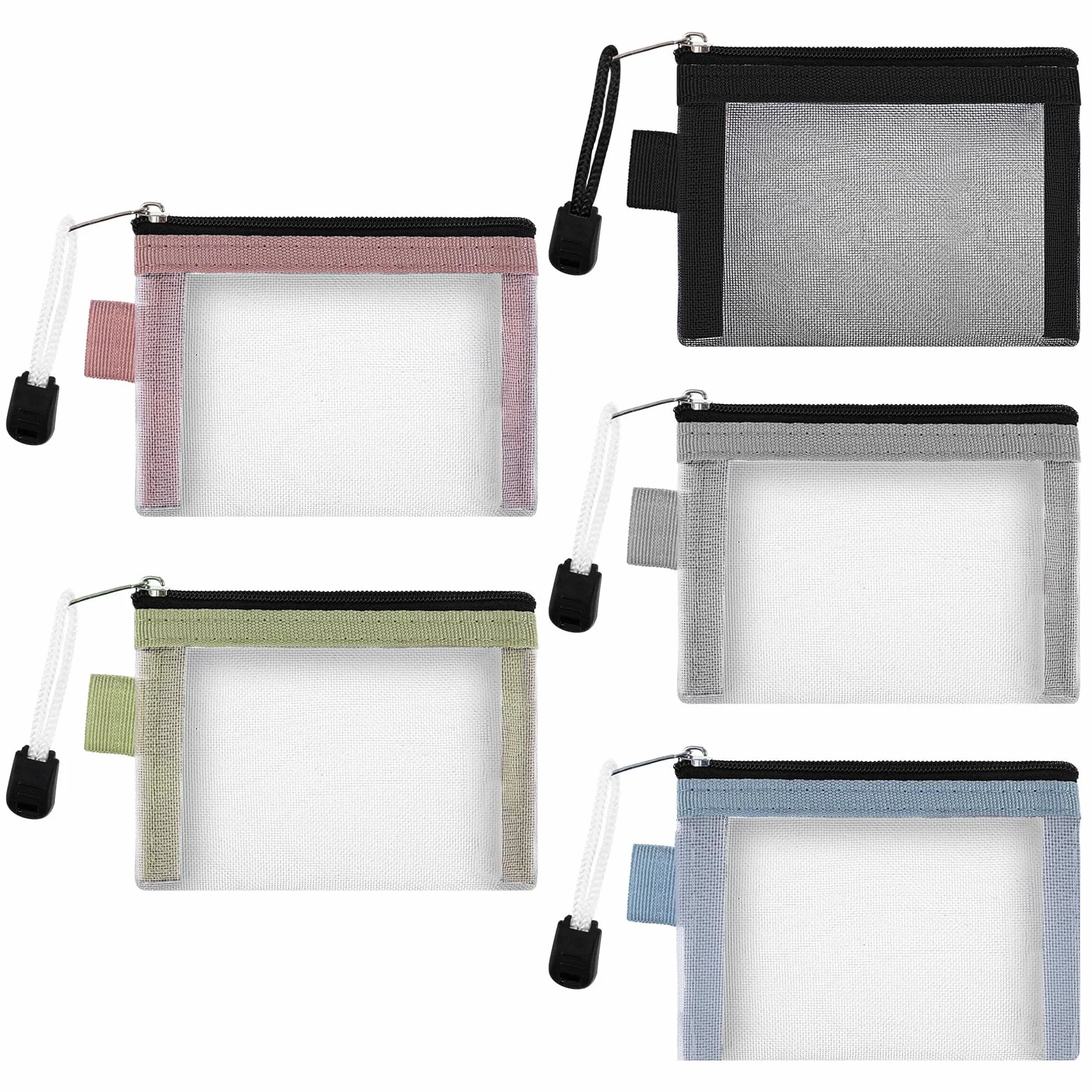 Lot de 5 pochettes avec fermeture éclair - Trousse de voyage pour articles de toilette